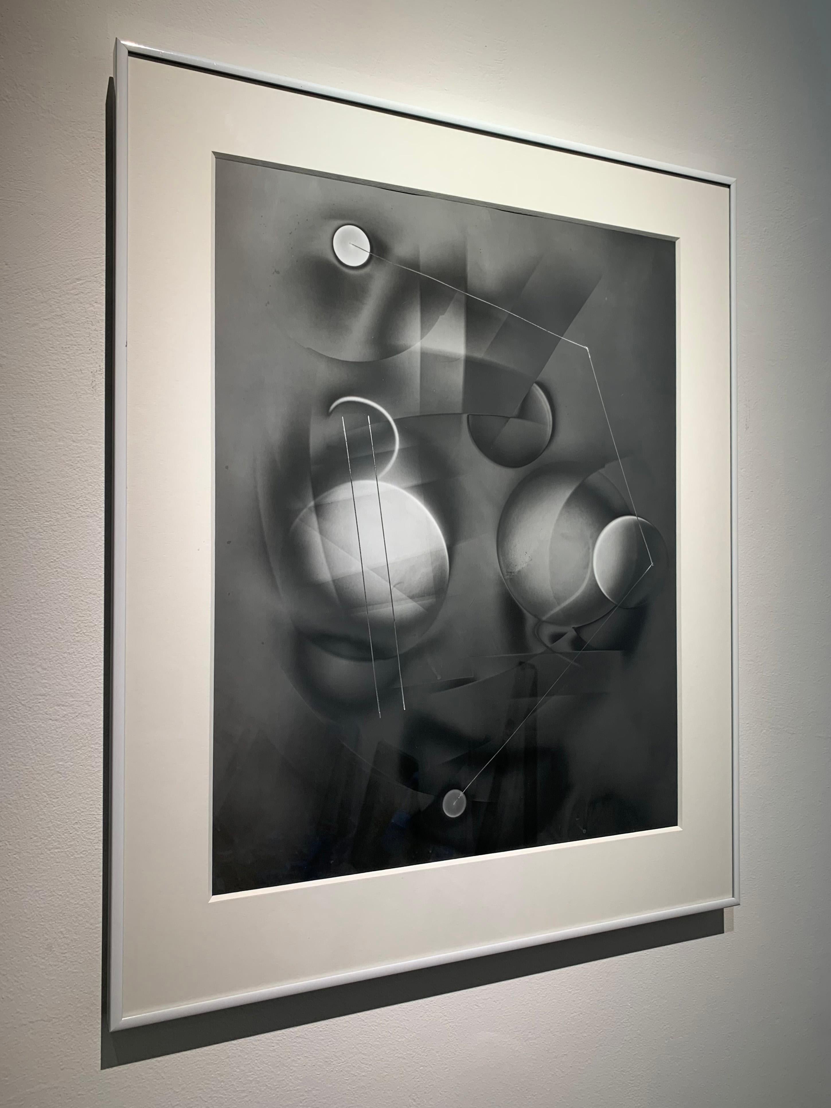 Near the Church - abstract black and white landscape depicted in the Luminogram - Abstract Geometric Photograph by Michael G Jackson