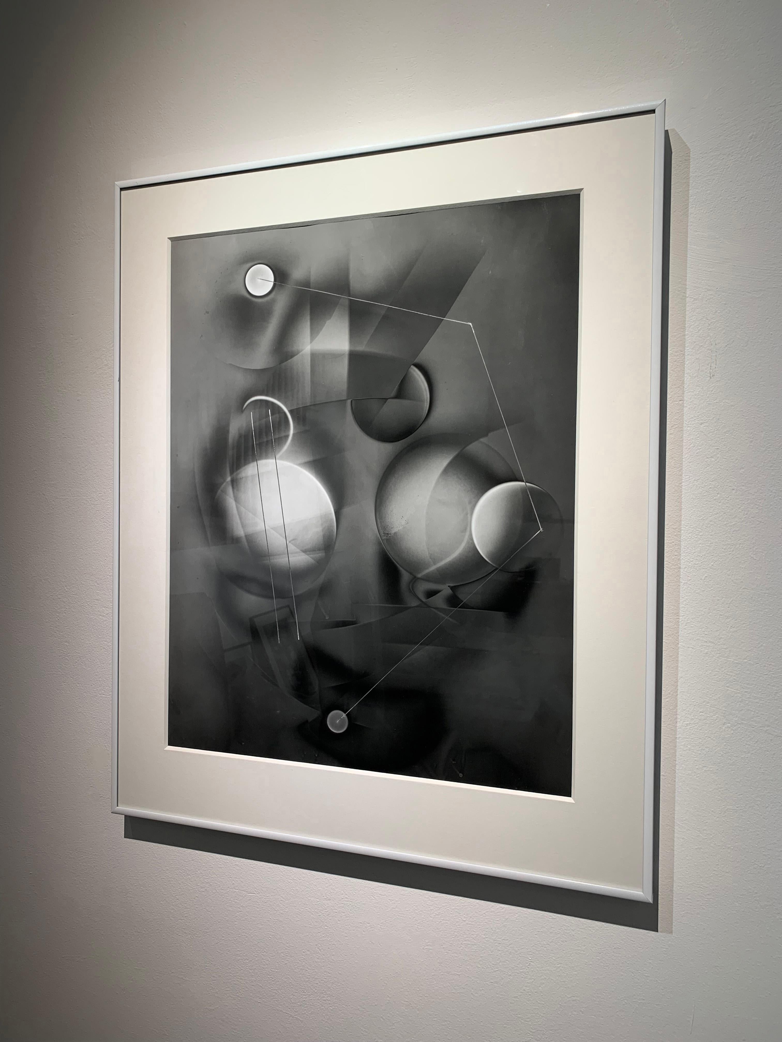 Near the Church - abstract black and white landscape depicted in the Luminogram - Black Black and White Photograph by Michael G Jackson