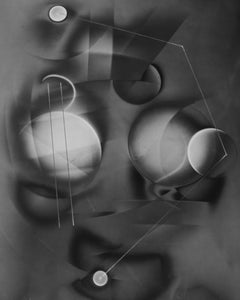 Near the Church - abstract black and white landscape depicted in the Luminogram