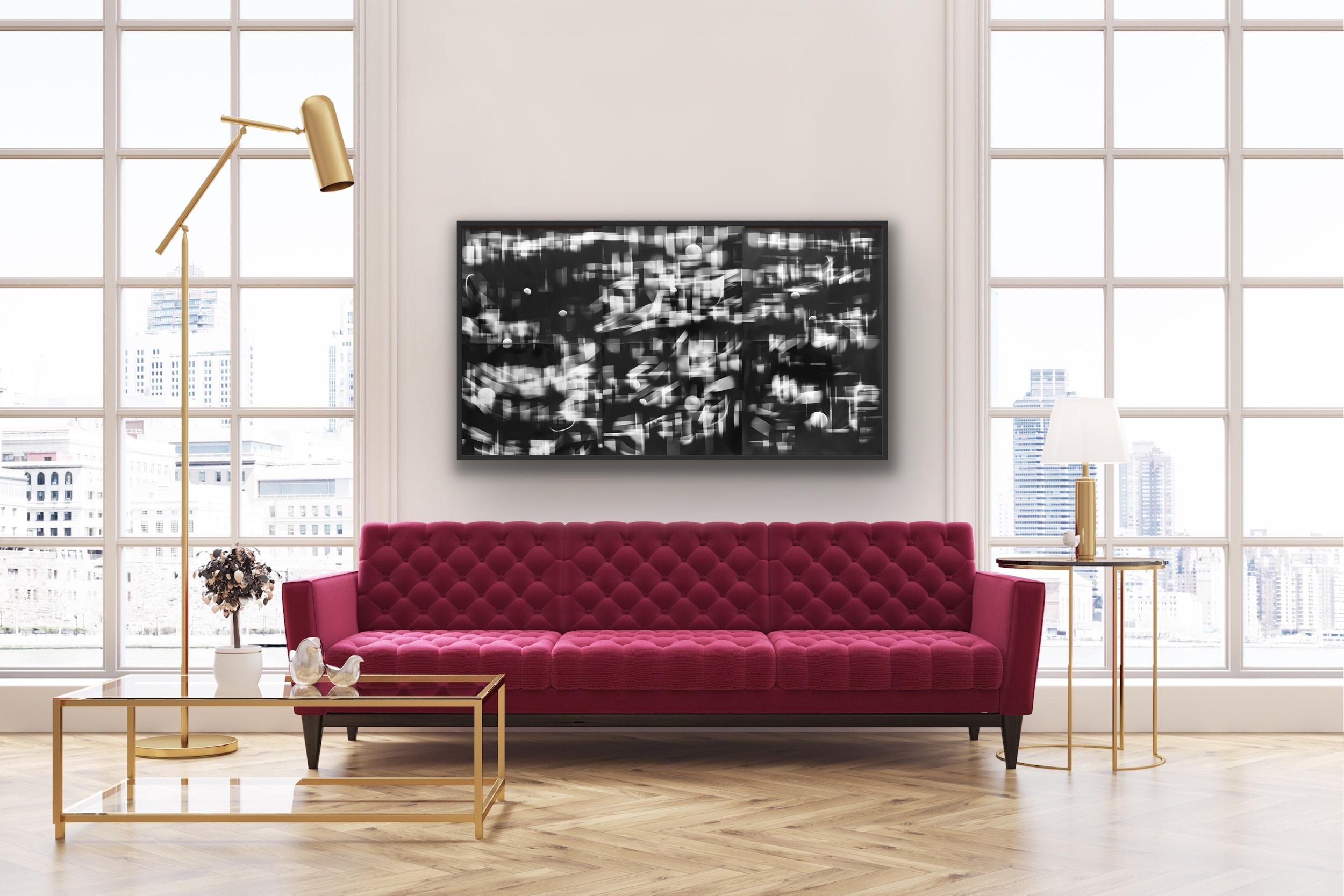 Abstract black and white unique print depicting New York City landscape  For Sale 3