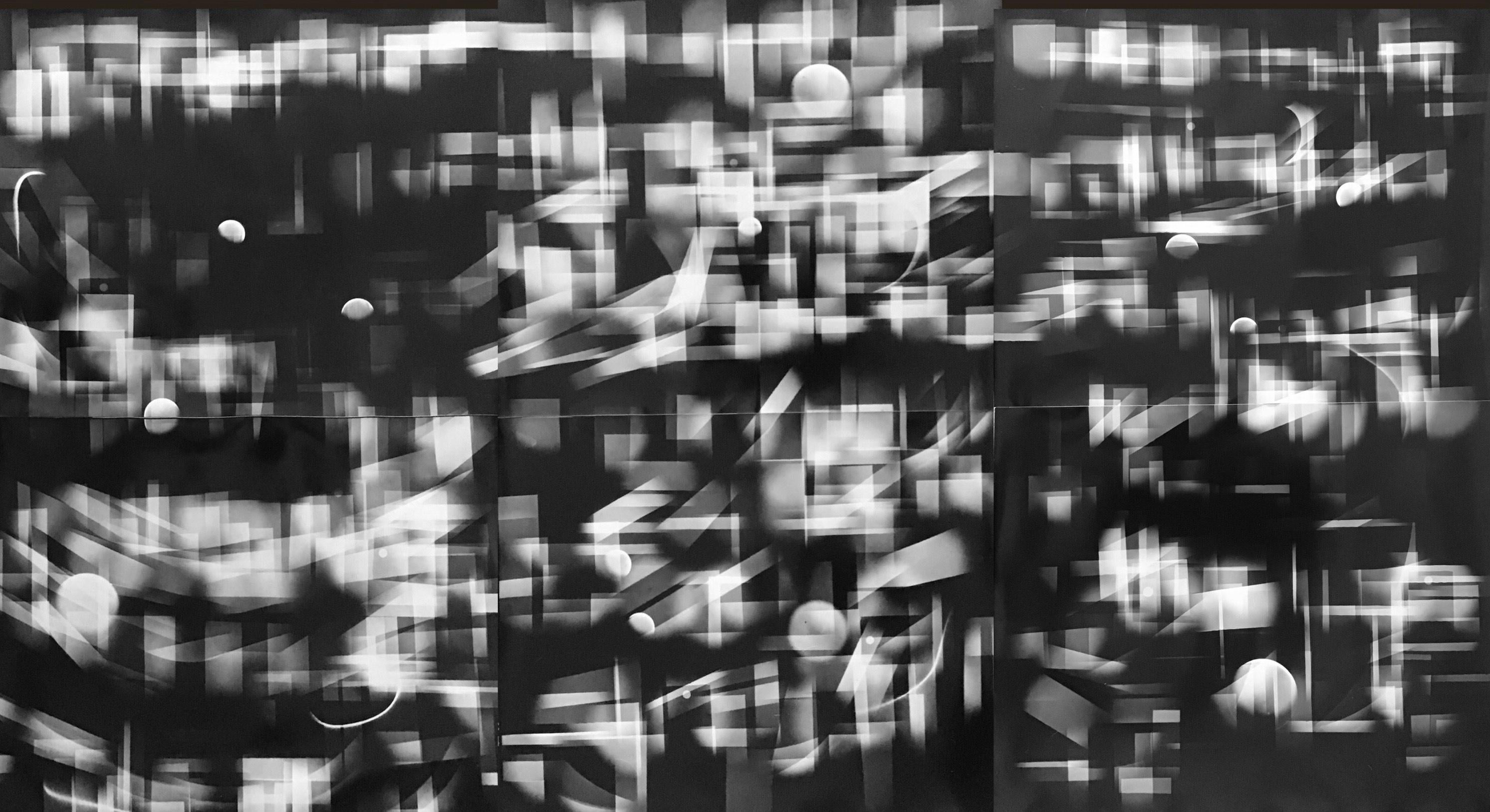 Michael G Jackson Abstract Print – Abstrakter Schwarz-Weiß-Einzigartiger Druck mit der Darstellung einer Landschaft aus New York City 