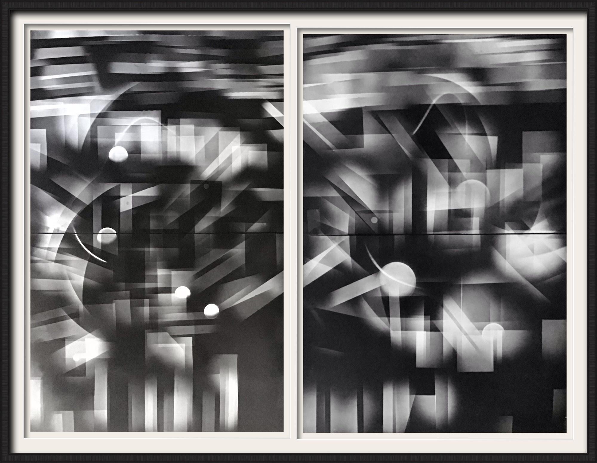 Impresión artística psicodélica abstracta en blanco y negro de la ciudad de Nueva York y el Hudson