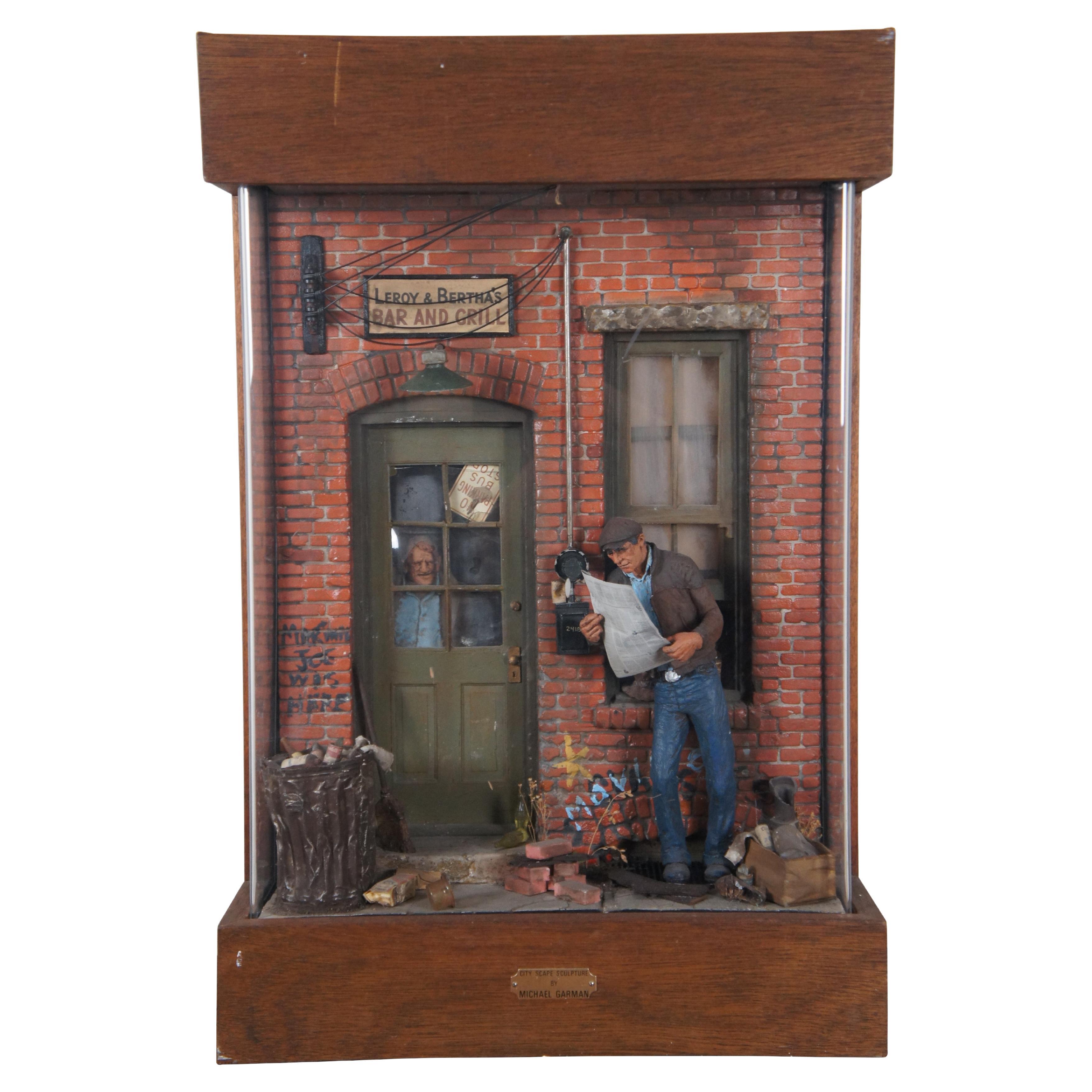 Michael Garman Yesterdays News Cityscape Shadowbox Diorama Sculpture 30" For Sale
