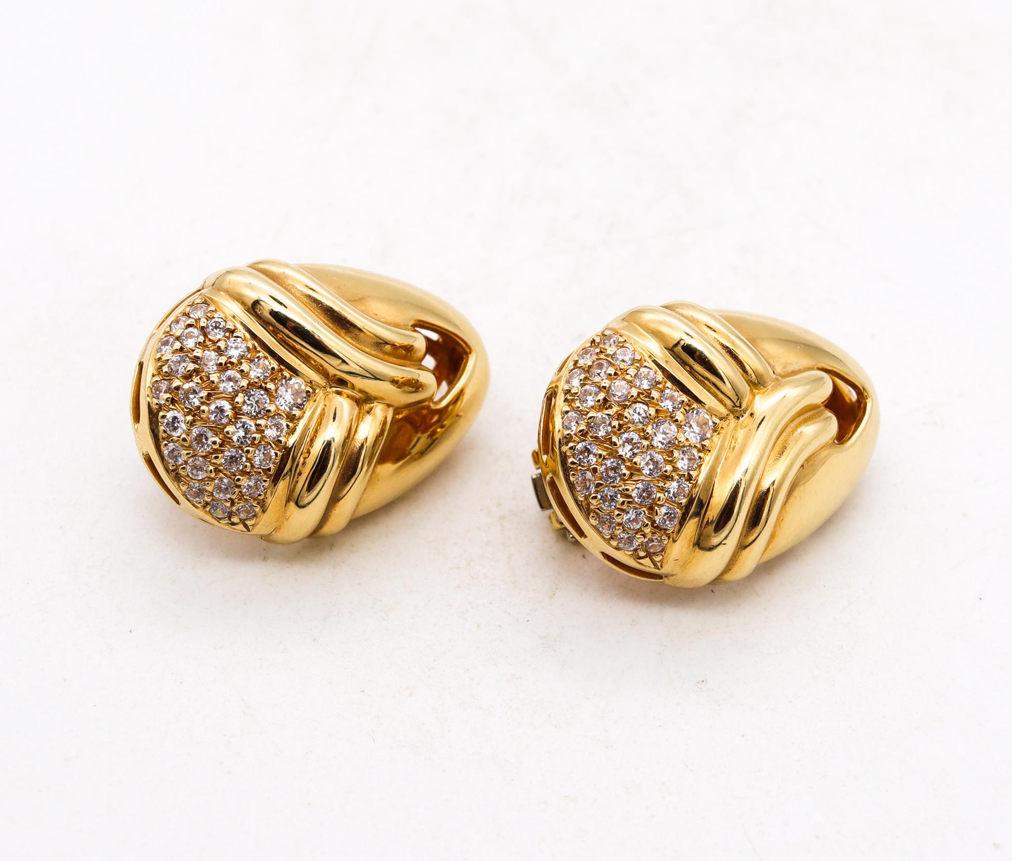 Women's Michael Gates Drapery Clips Earrings Solid 18kt Yellow Gold 1.68 Cts in Diamonds For Sale