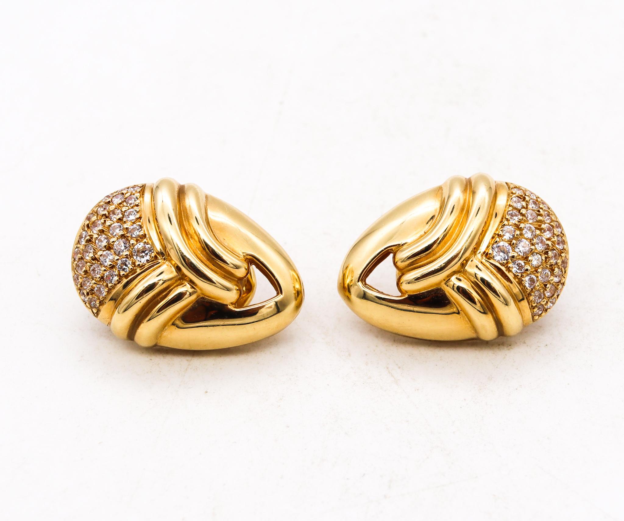 Michael Gates Drapery Clips Earrings Solid 18kt Yellow Gold 1.68 Cts in Diamonds For Sale 1