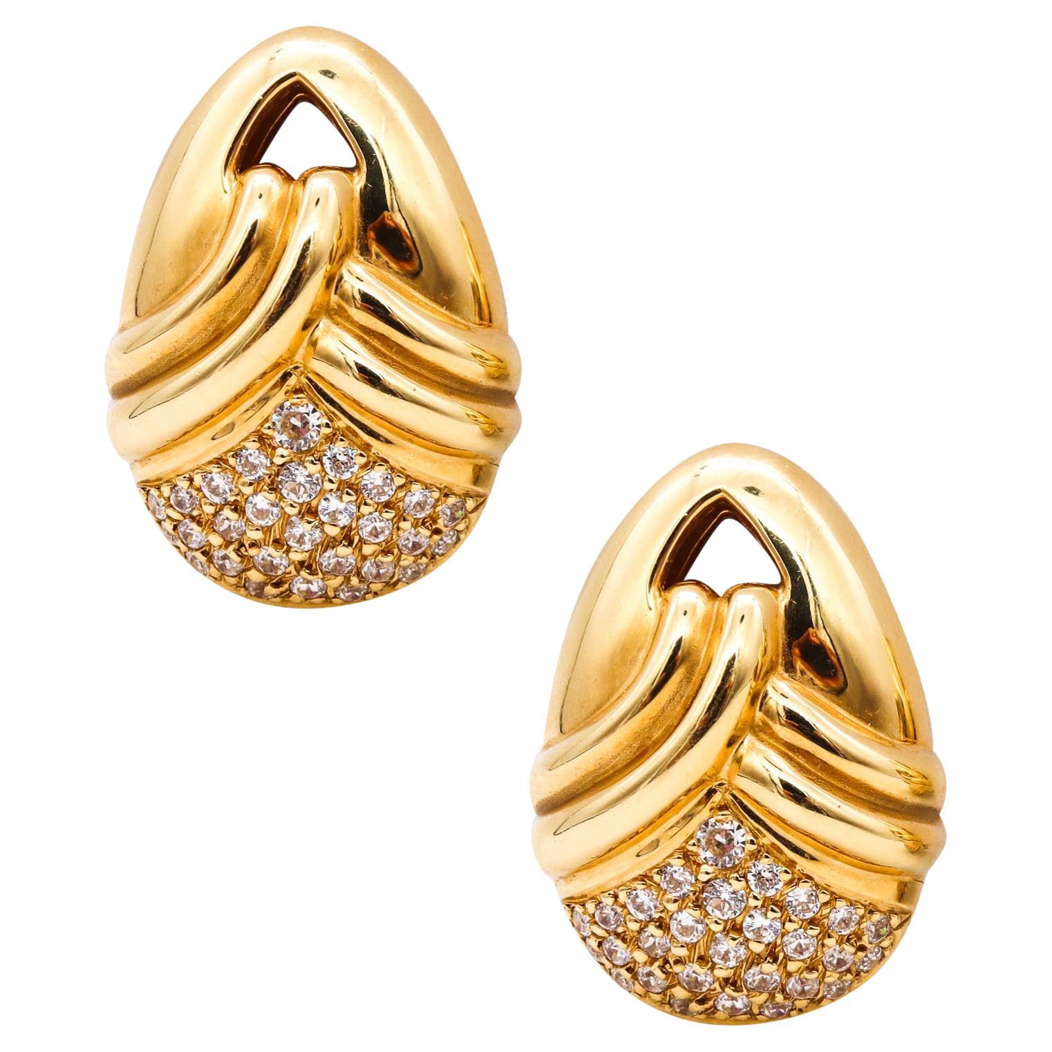Michael Gates Clips d'oreilles drapés en or jaune massif 18 carats et diamants 1,68 carat