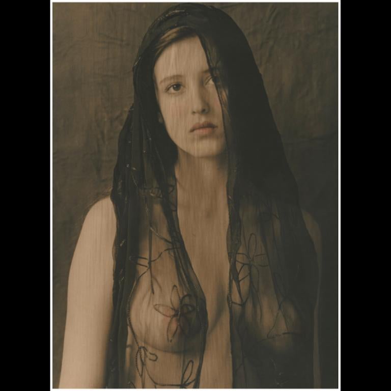 Michael Gesinger Color Photograph - Woman with Black Scarf, Hand Colored Gelatin Silver Photograph