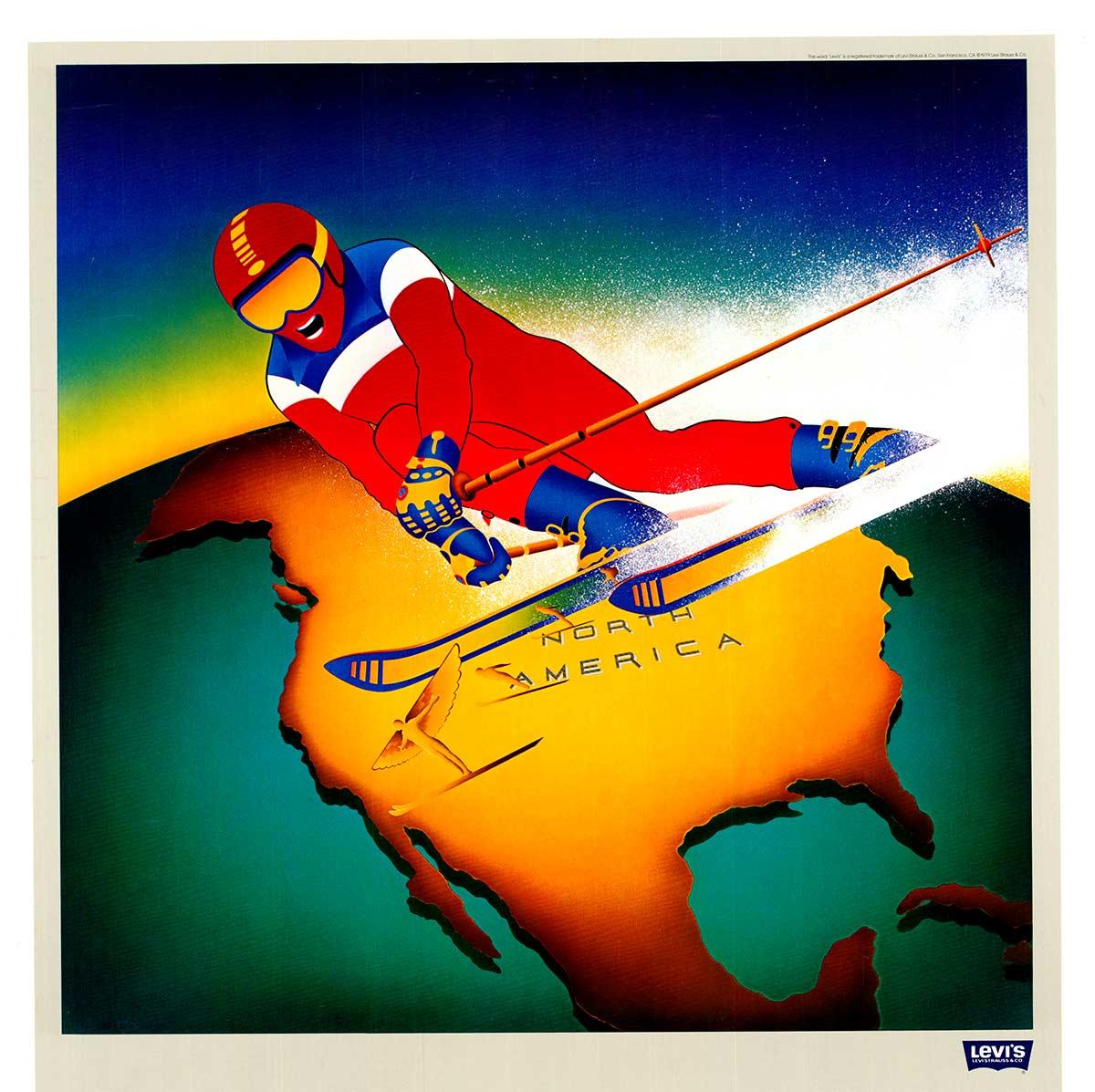 Original Levis's Olympische Spiele, Skifahren in Nordamerika 1980 – Print von Michael Gibson