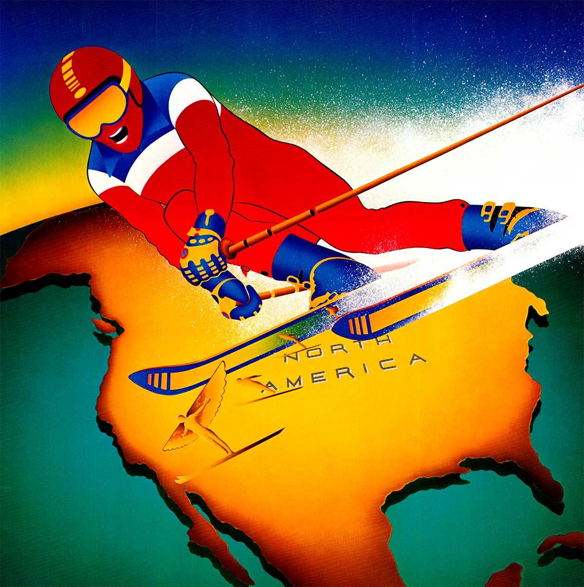 Original Levis's Olympische Spiele, Skifahren in Nordamerika 1980 (Beige), Landscape Print, von Michael Gibson