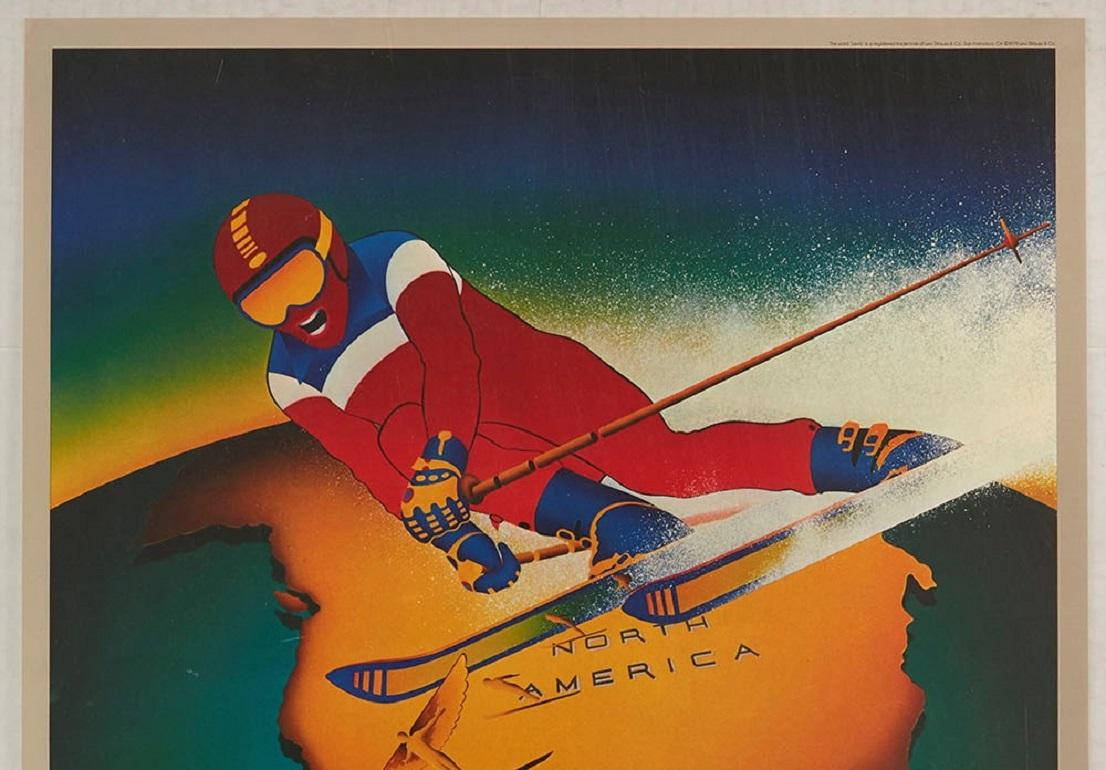 Poster sportivo originale d'epoca Levi's Mosca 1980 Giochi olimpici N. America Sci - Print di Michael Gibson
