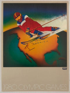 Original Vintage Sport Poster Levi's Moscow 1980 Olympic Games N. America Skiing
