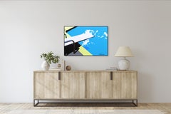 White Deep Dive, peinture d'eau vibrante originale encadrée, mi-siècle moderne