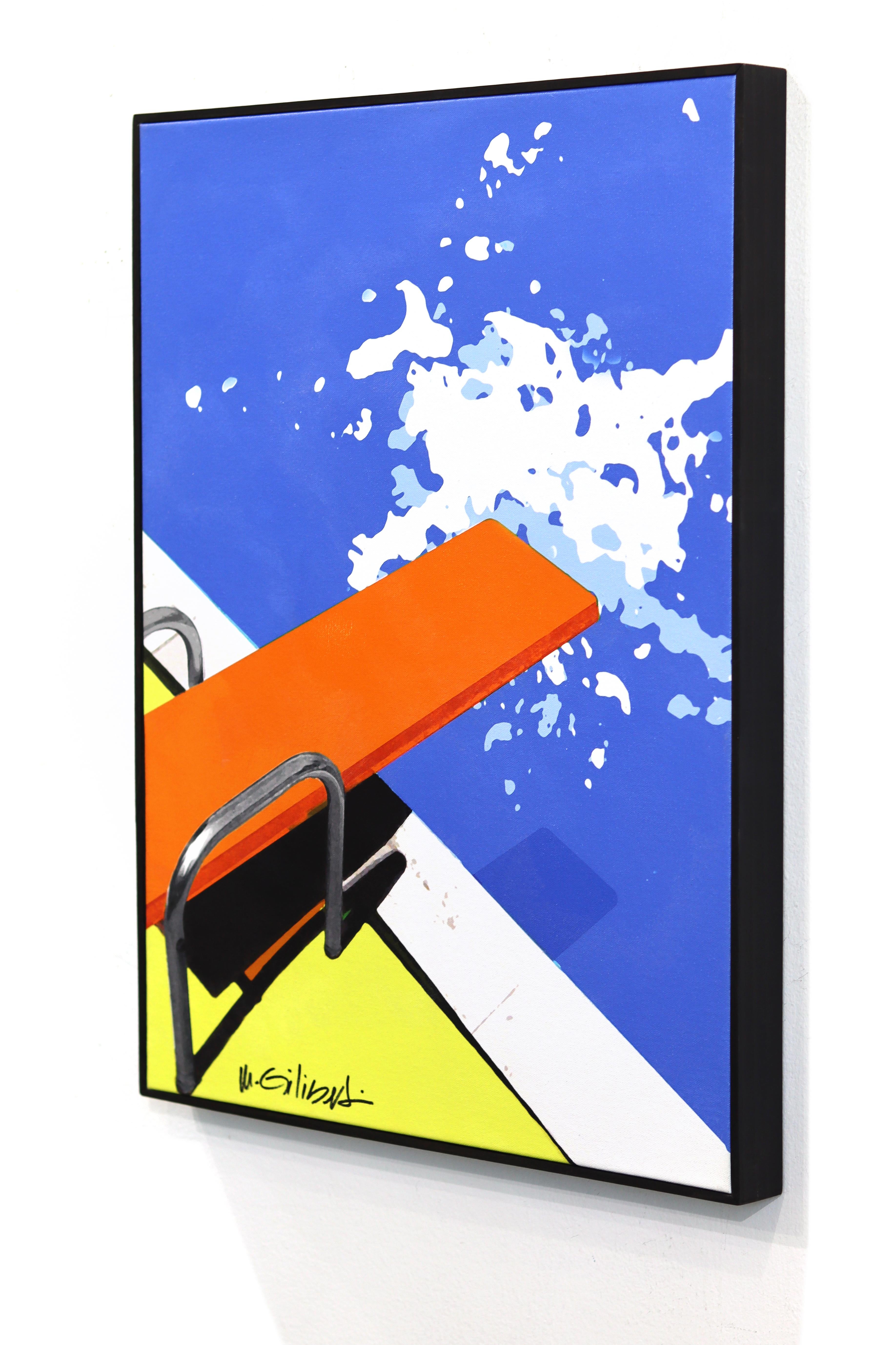 Orange Board - Abstrait Vibrant Mid Century Modern Pool Still Life Painting en vente 1