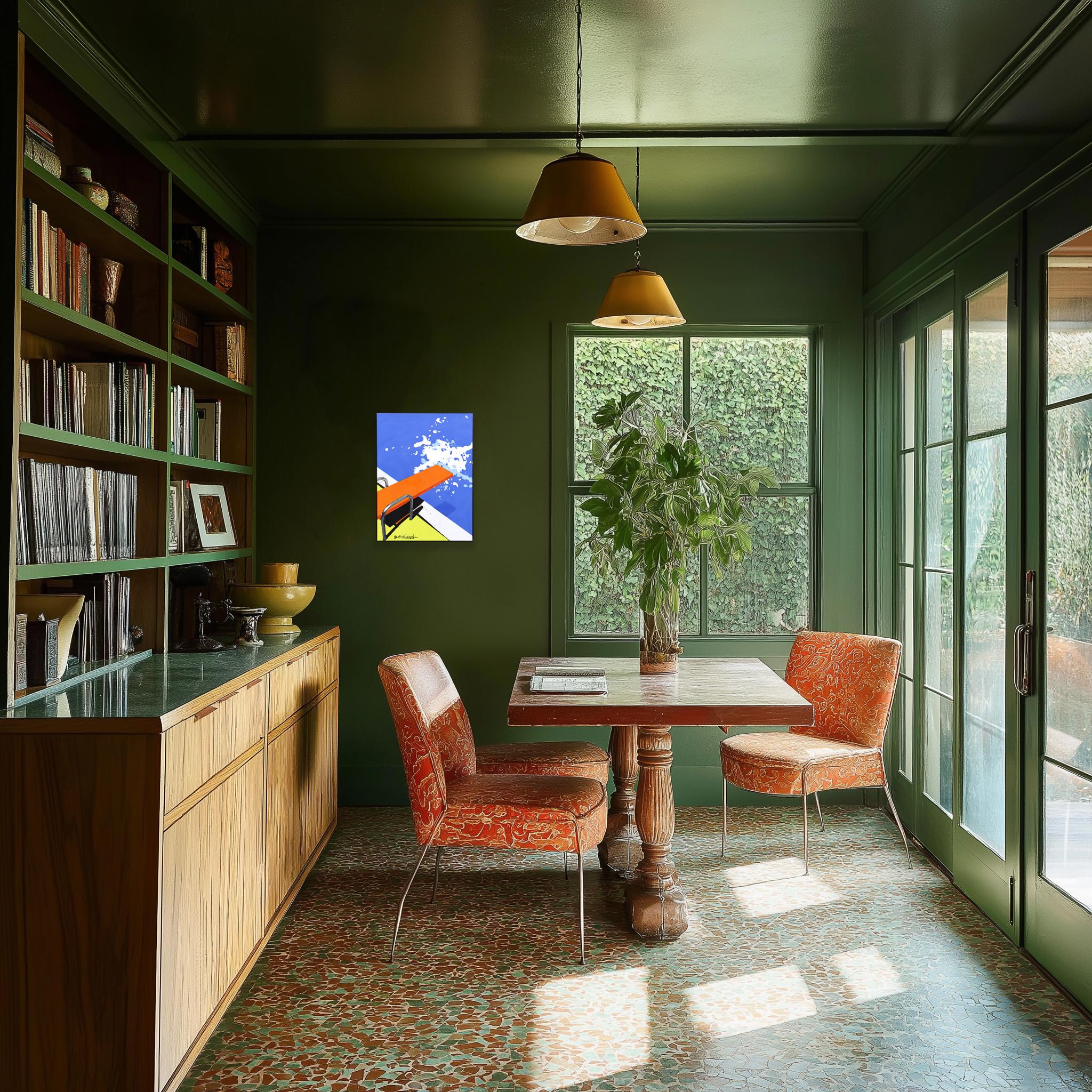 Orange Board - Abstrait Vibrant Mid Century Modern Pool Still Life Painting en vente 3