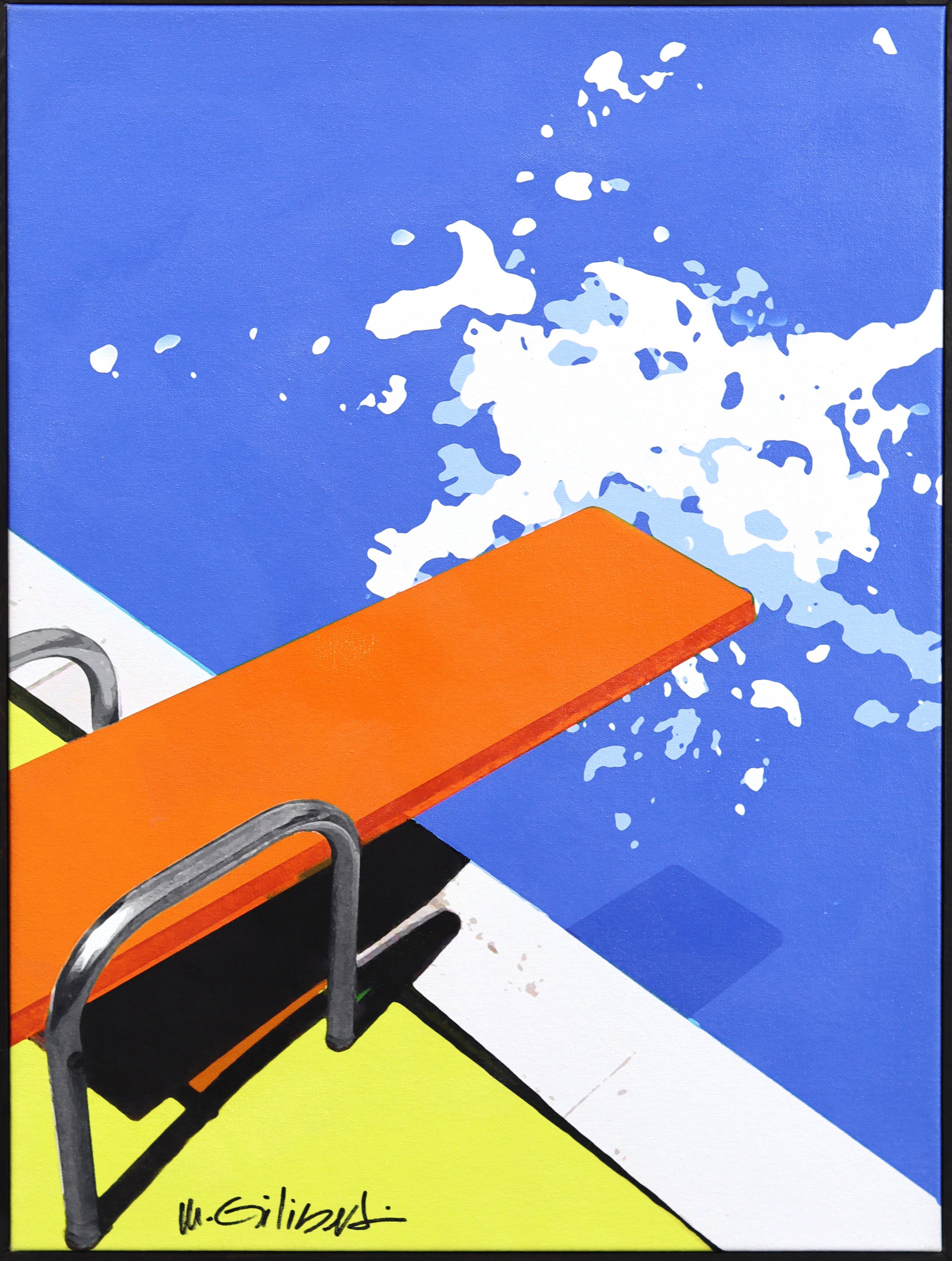 Still-Life Painting Michael Giliberti - Orange Board - Abstrait Vibrant Mid Century Modern Pool Still Life Painting