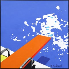 Naranja  Trampolín - Pintura abstracta de bodegón inspirada en la modernidad de mediados de siglo