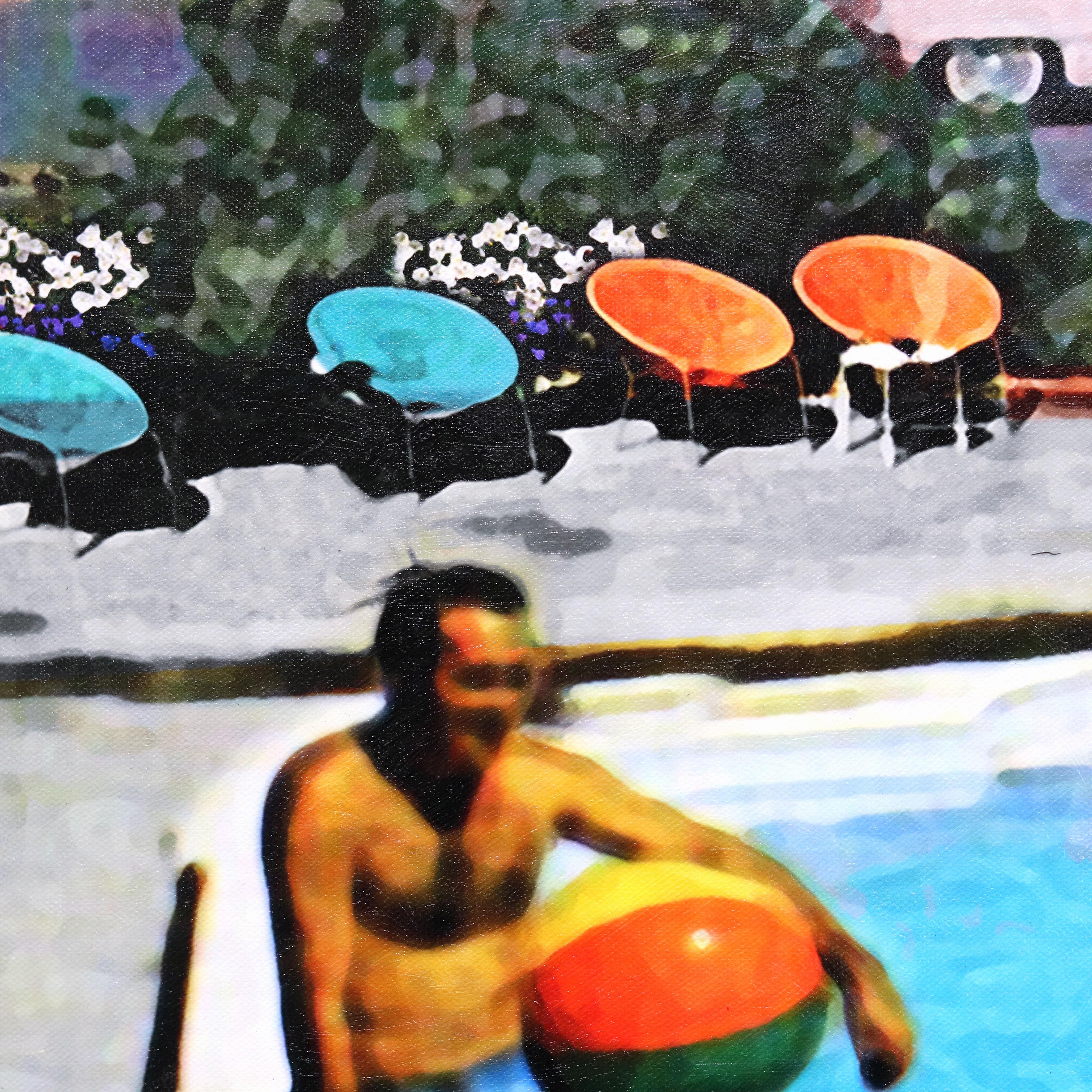 Poolside at the Town & Country - Framed Original Painting Mid Century Modern For Sale 6