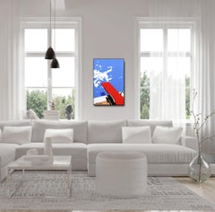 Poolside Splash - Framed Original Vibrant Water Painting Mid Century Modern