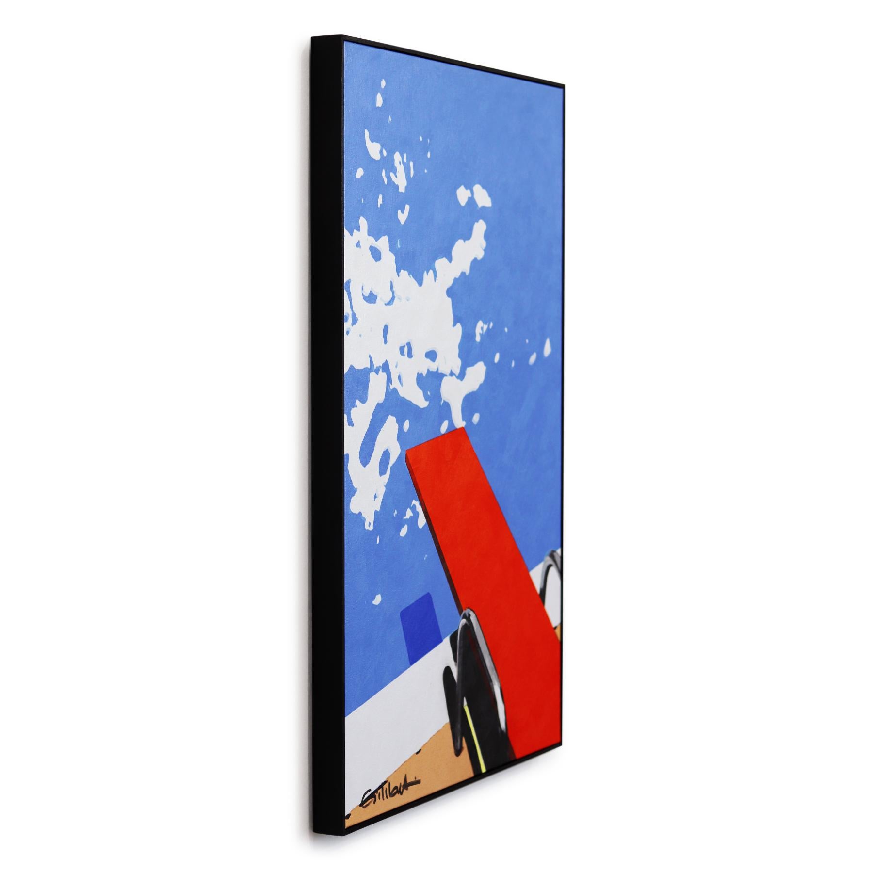 Poolside Splash - Framed Original Vibrant Water Painting Mid Century Modern For Sale 2