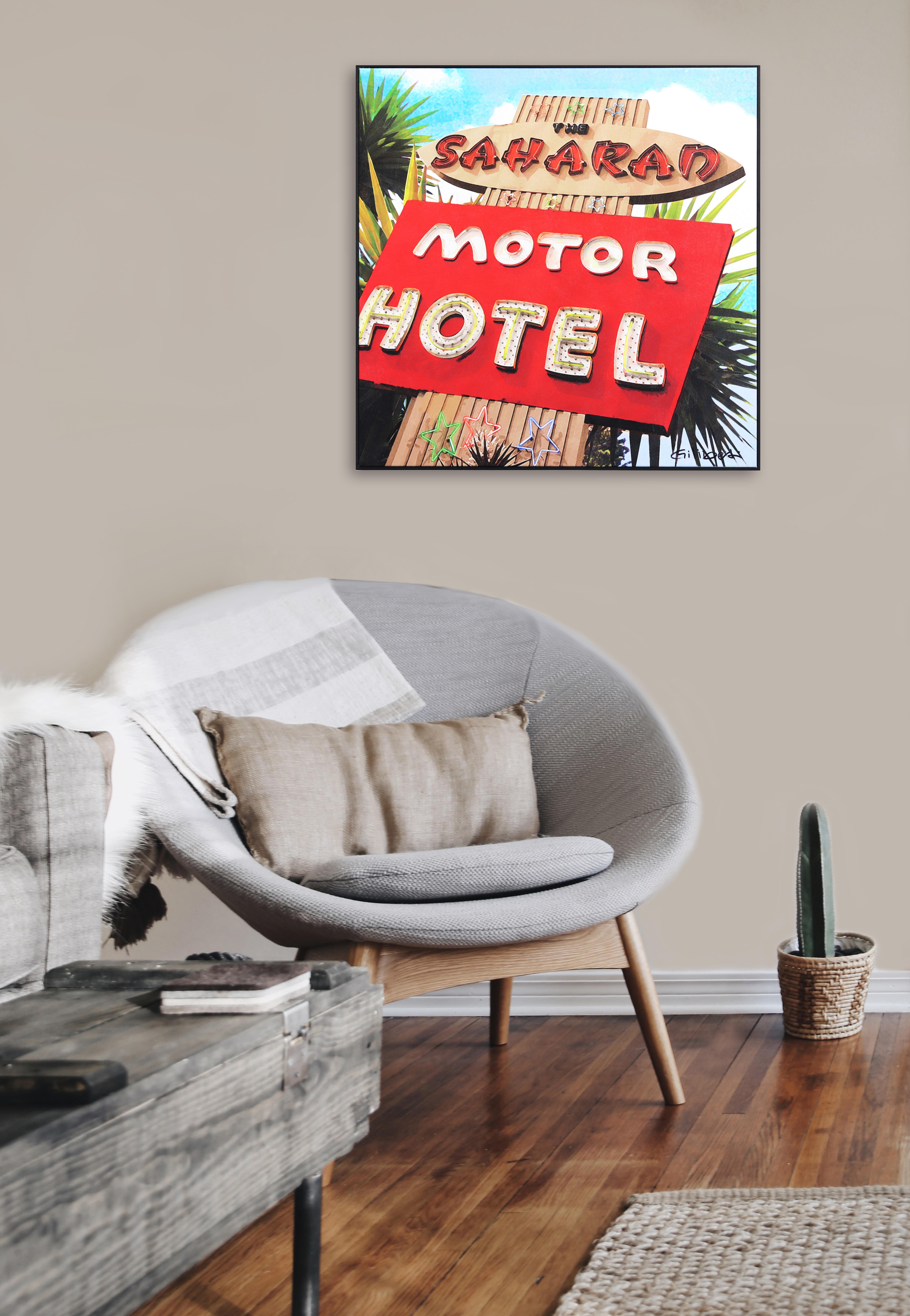 Saharan Motor Motel LA – Modernes gerahmtes Original-Kunstwerk der Mitte des Jahrhunderts im Angebot 3