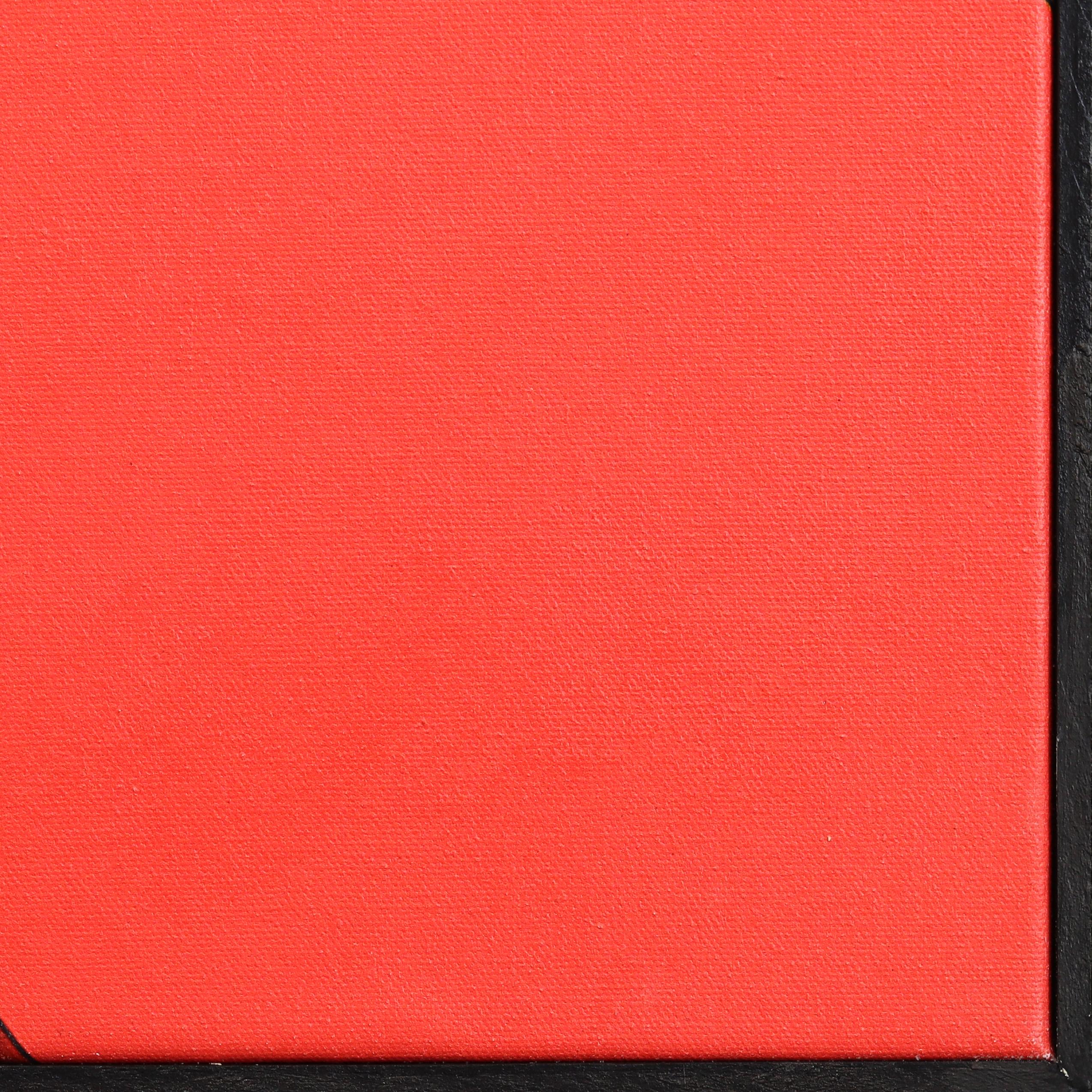 Trampolín rojo vertical - Pintura abstracta de bodegón moderno de mediados de siglo en venta 2