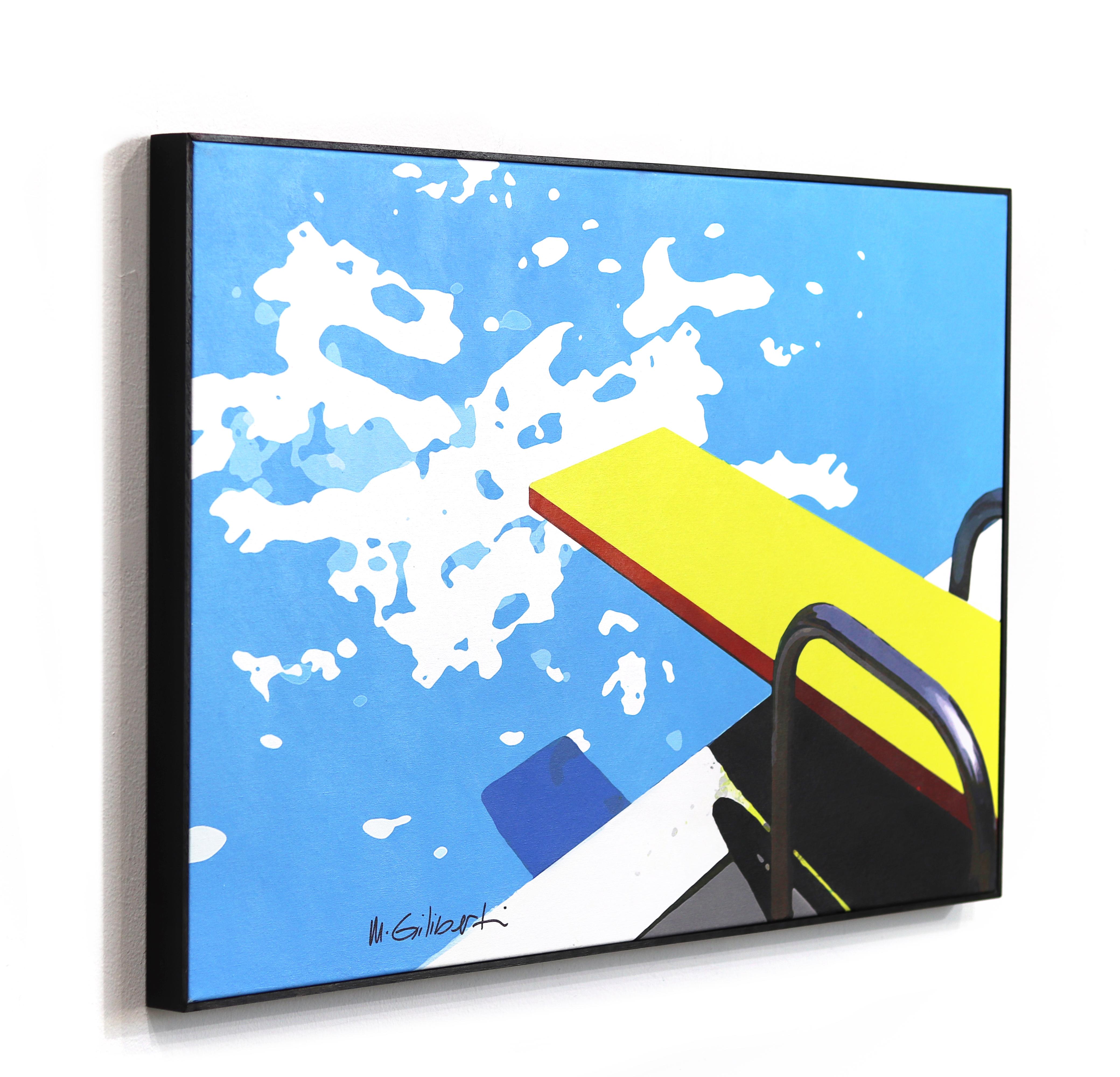 Tablero amarillo - Pintura abstracta vibrante de bodegón de piscina moderno de mediados de siglo - Still-Life Painting Azul de Michael Giliberti