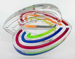 Michael Gitter 9" Interlocking Hearts Lucite Sculpture "Rainbow Wings" 2024