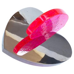 Michael Gitter Interlocking Hearts Sculpture Aluminum with Hot Pink Bubble Resin