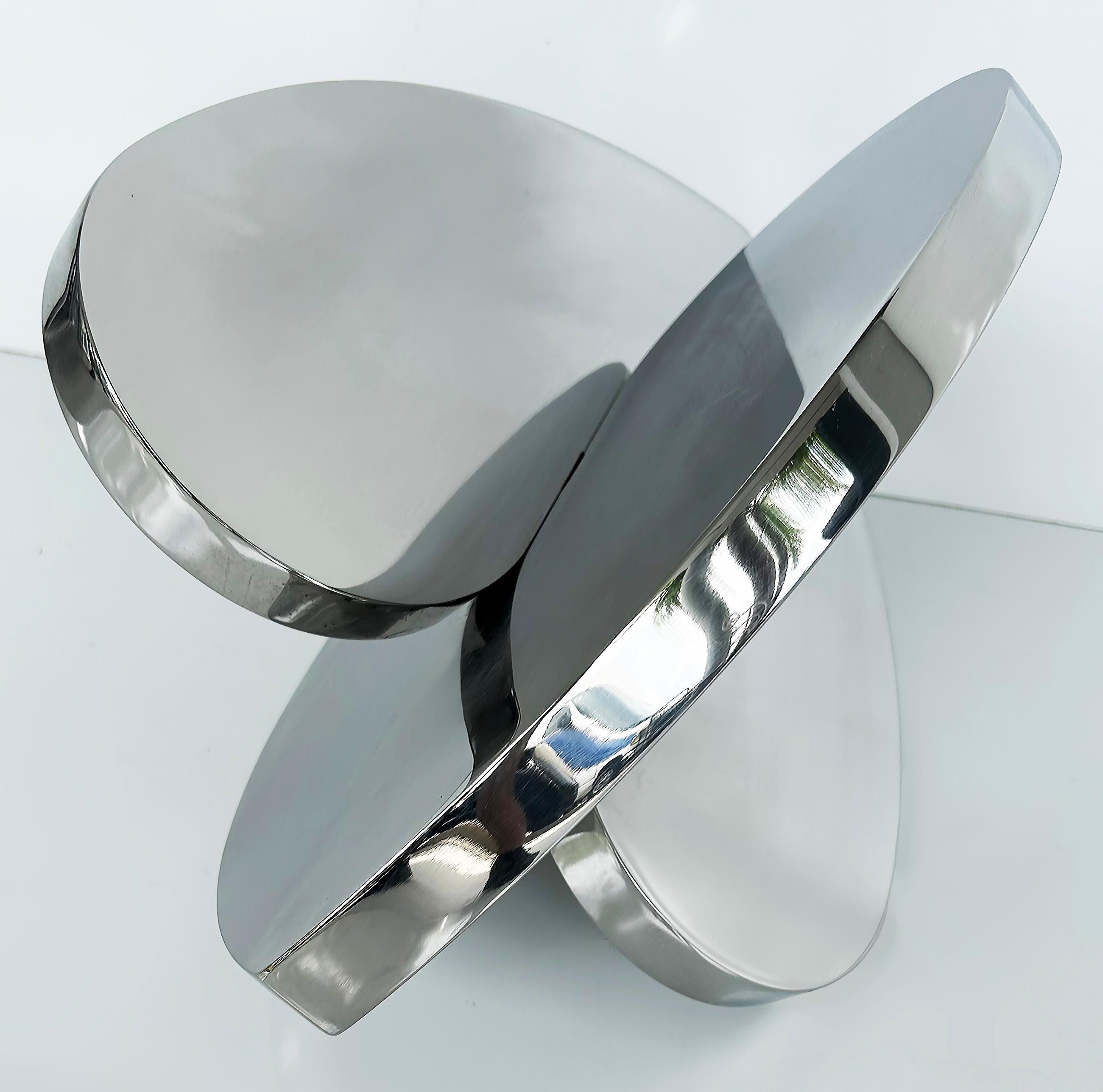 Michael Gitter Interlocking Hearts Sculpture, Solid Thick Stainless Steel For Sale 1