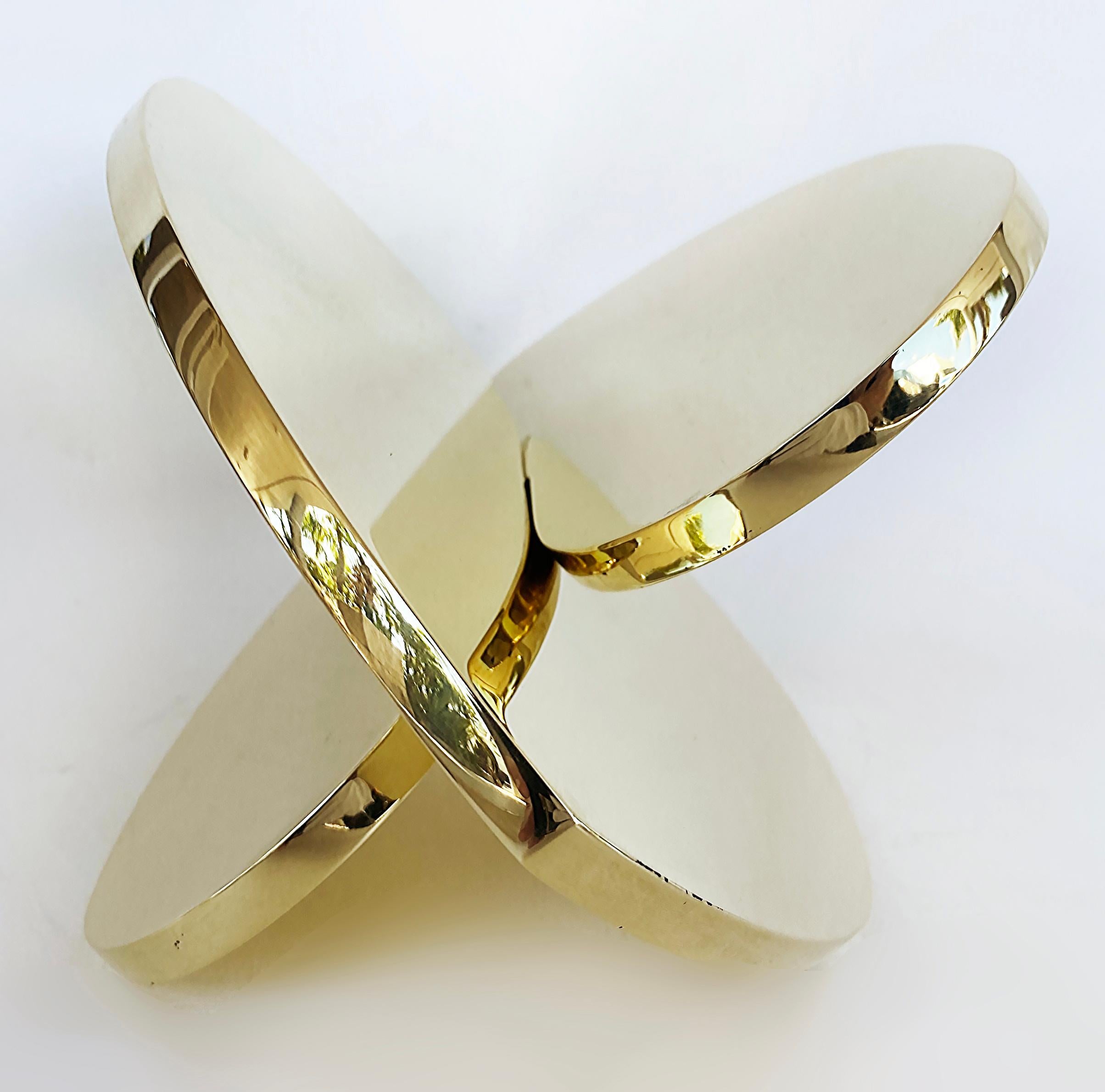 American Michael Gitter Mirror Polished Brass Interlocking Hearts Sculpture  For Sale