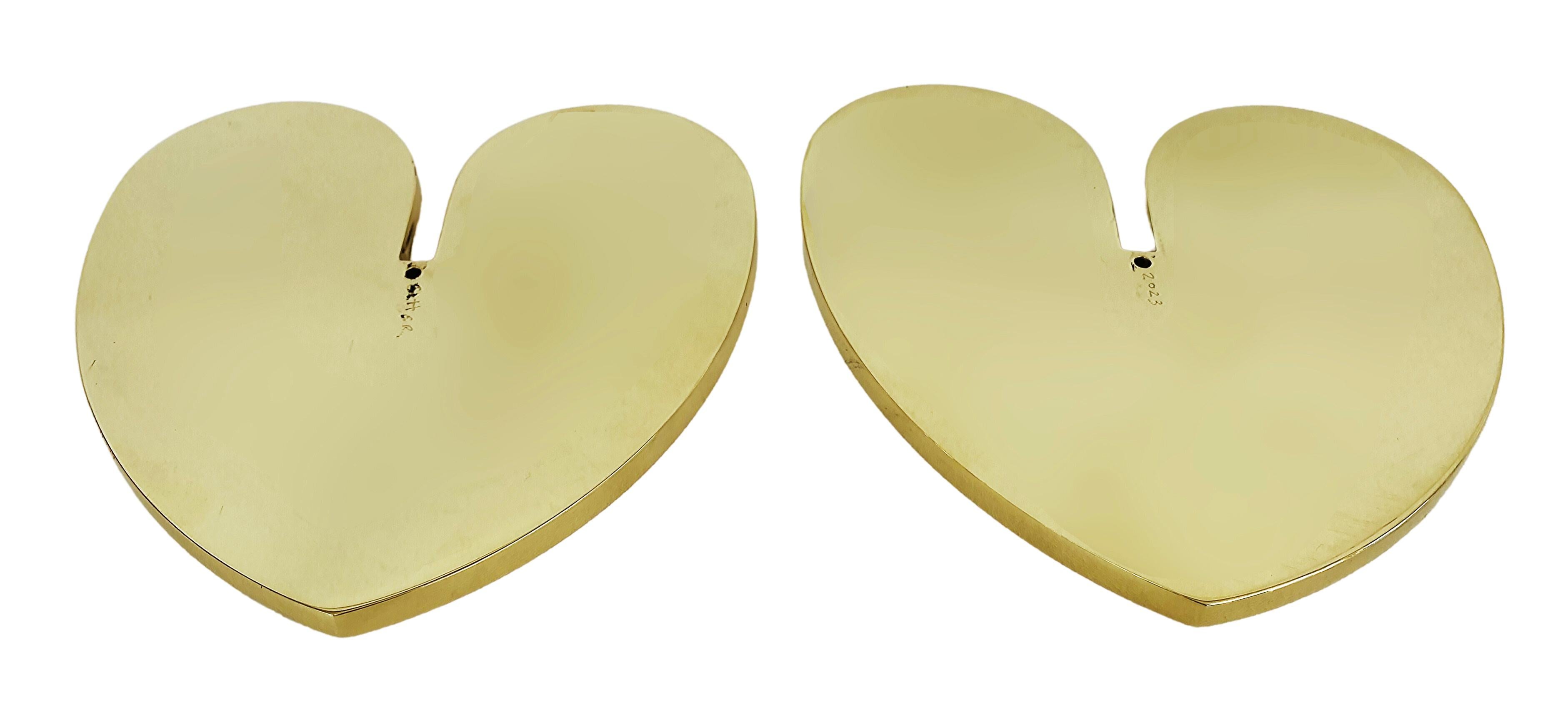 Contemporary Michael Gitter Mirror Polished Brass Interlocking Hearts Sculpture  For Sale