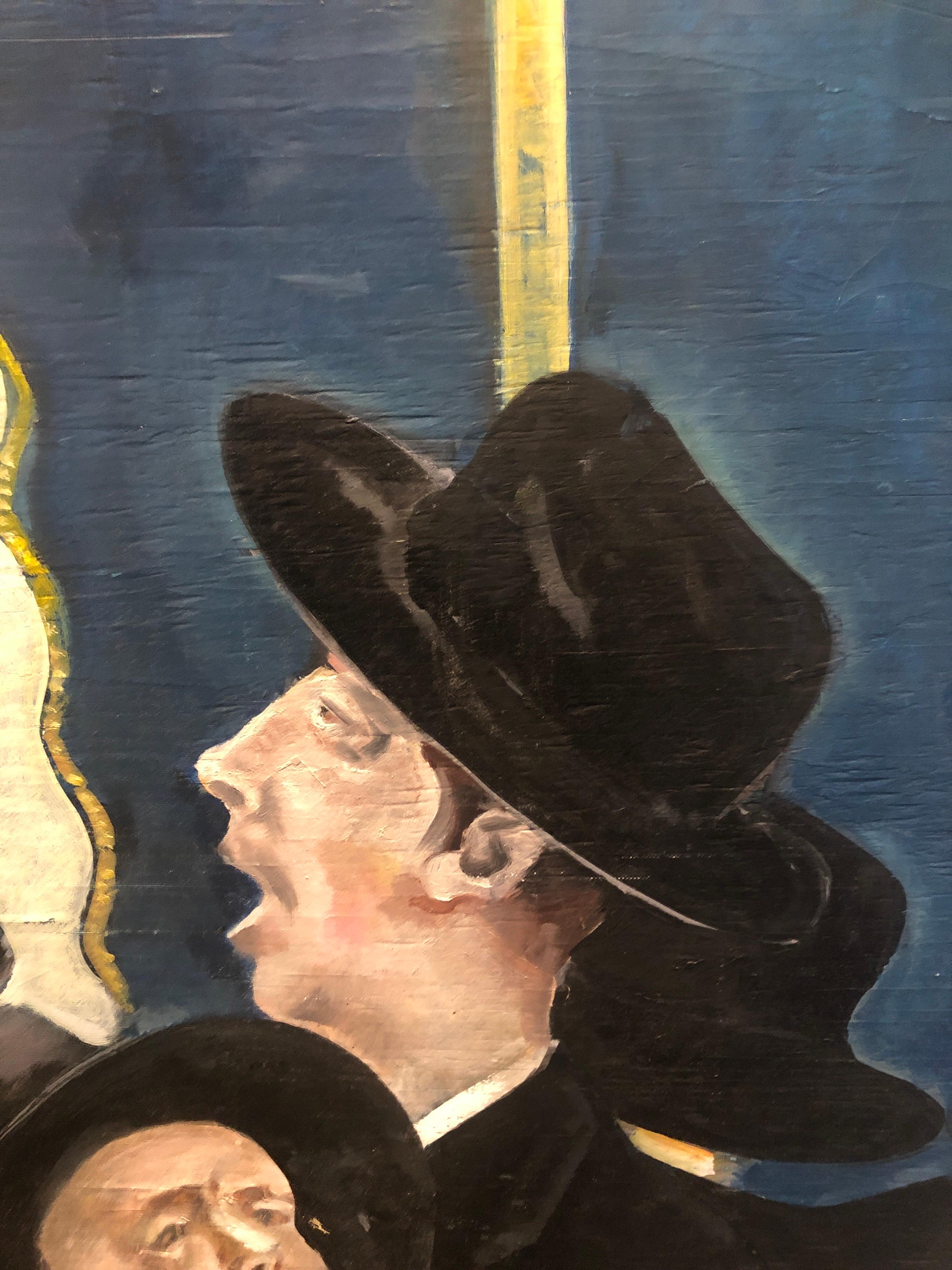 Bochurim dansant 770 Chabad Synagogue judaïque Jewish Chassidic Art peinture à l'huile - Marron Figurative Painting par Michael Gleizer