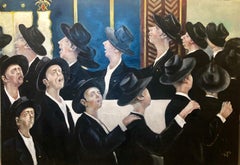 Vintage Bochurim Dancing 770 Chabad Synagogue Judaica Jewish Chassidic Art Oil Painting
