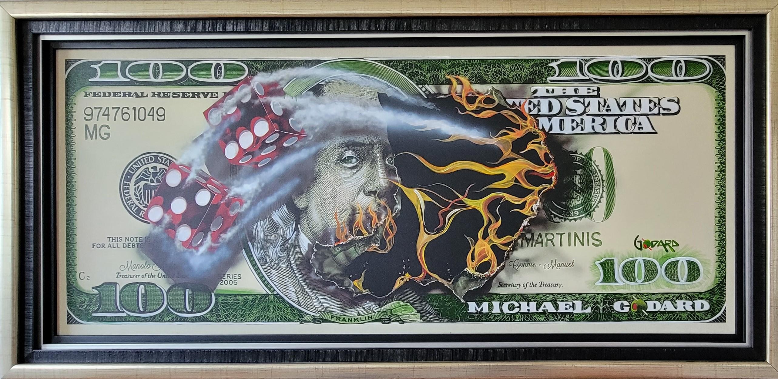 Banconota da 100 dollari con dado, 2017, 24 x 56 3/4, FAI UN'OFFERTA! - Painting Espressionismo astratto di Michael Godard