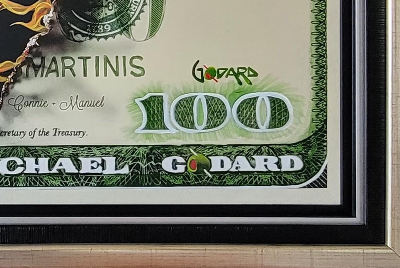 Banconota da 100 dollari con dado, 2017, 24 x 56 3/4, FAI UN'OFFERTA! - Figurative Painting Grigio di Michael Godard