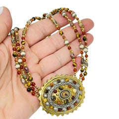 MICHAEL GOLAN signed gold plated natural gemstone designer necklace