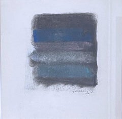 „Ohne Titel“ lyrisch, farbenfroh, abstrakt, Farbfeldblau pastell auf Papier