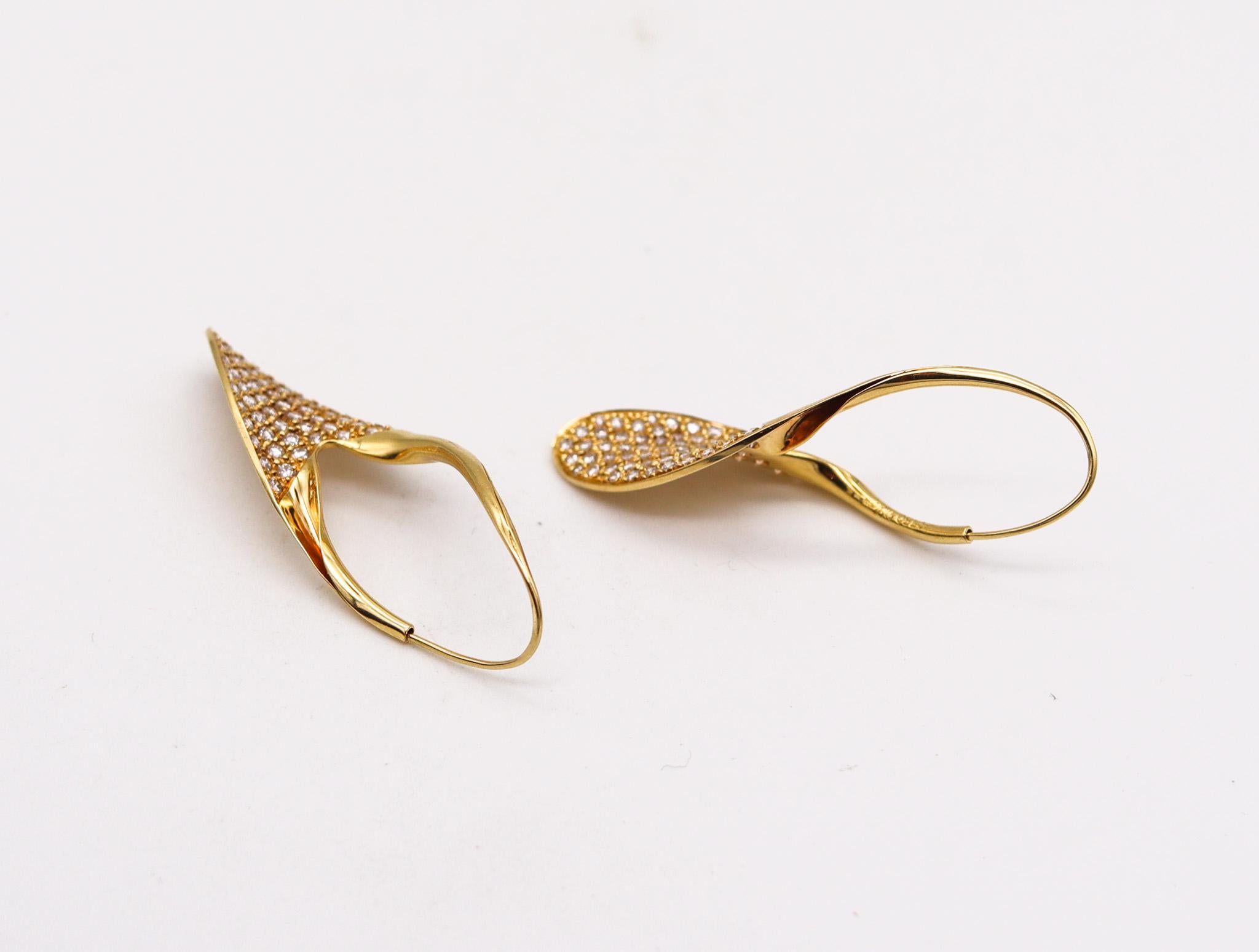 Modernist Michael Good Aerodynamic Drop Earrings in 18kt Gold with 4.08ctw in Diamonds