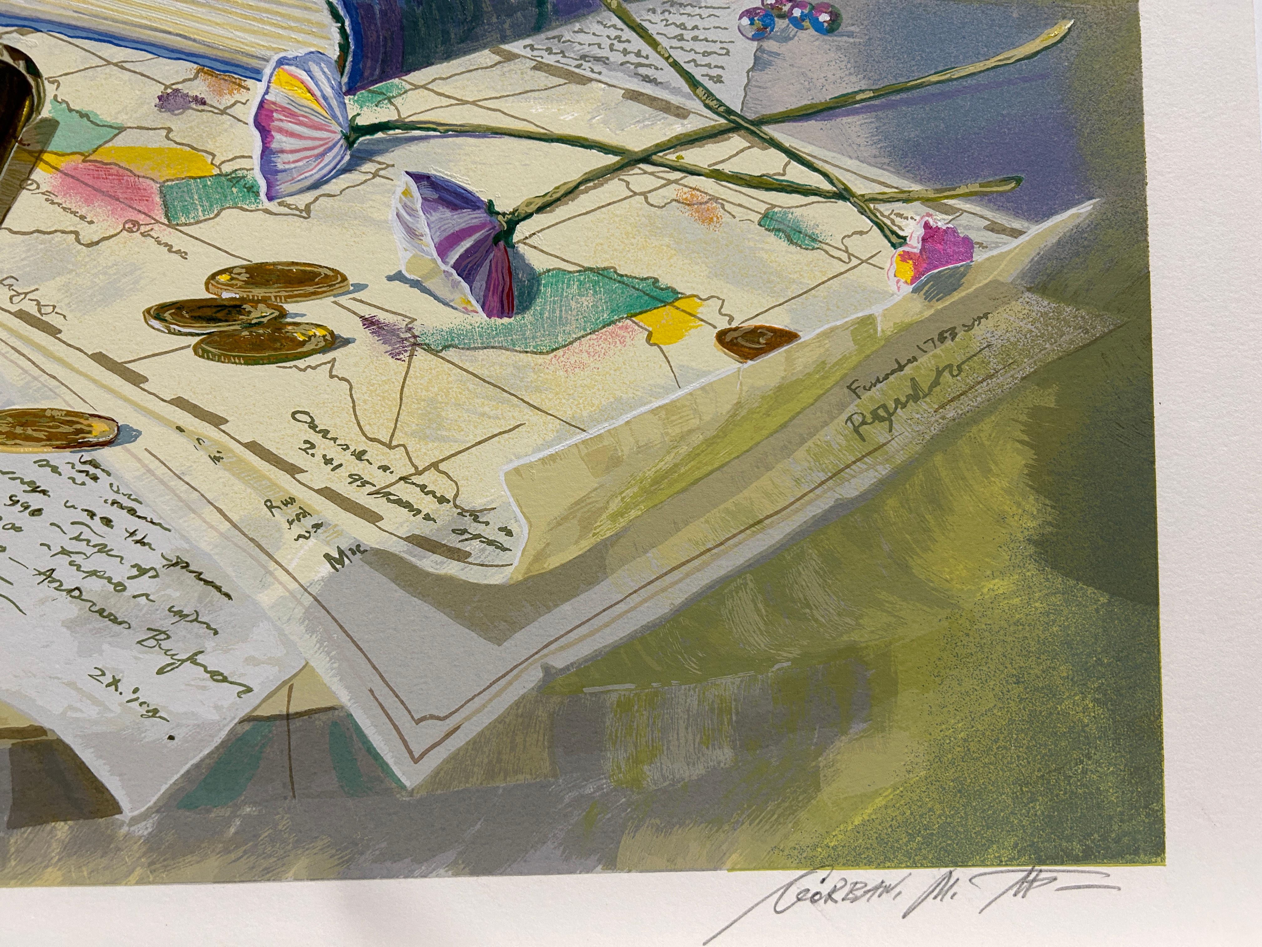 Collection on Table - Brown Still-Life Print by Michael Gorban