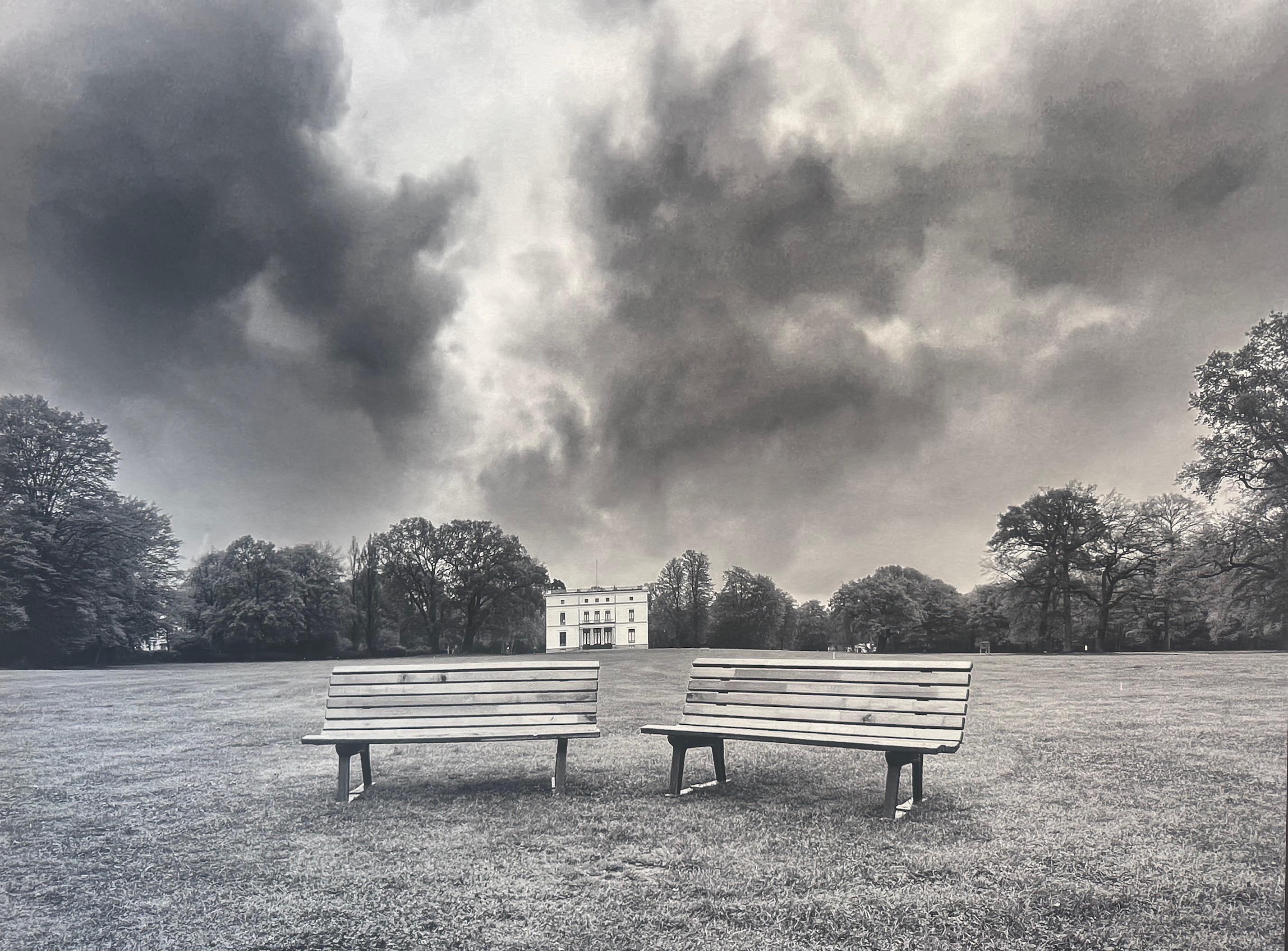 Michael Götze Black and White Photograph - Ordered Disorder- contemporary landscape photography, black and white park bench