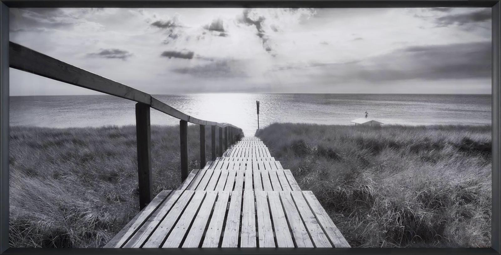 Rantumer Steg - contemporary black/white photography ocean landscape, footbridge - Photograph by Michael Götze