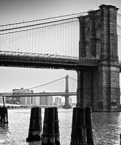 View on Brooklyn Bridge- contemporary black & white New York City photography