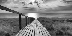 Way to light - contemporary black/white photography ocean landscape, footbridge