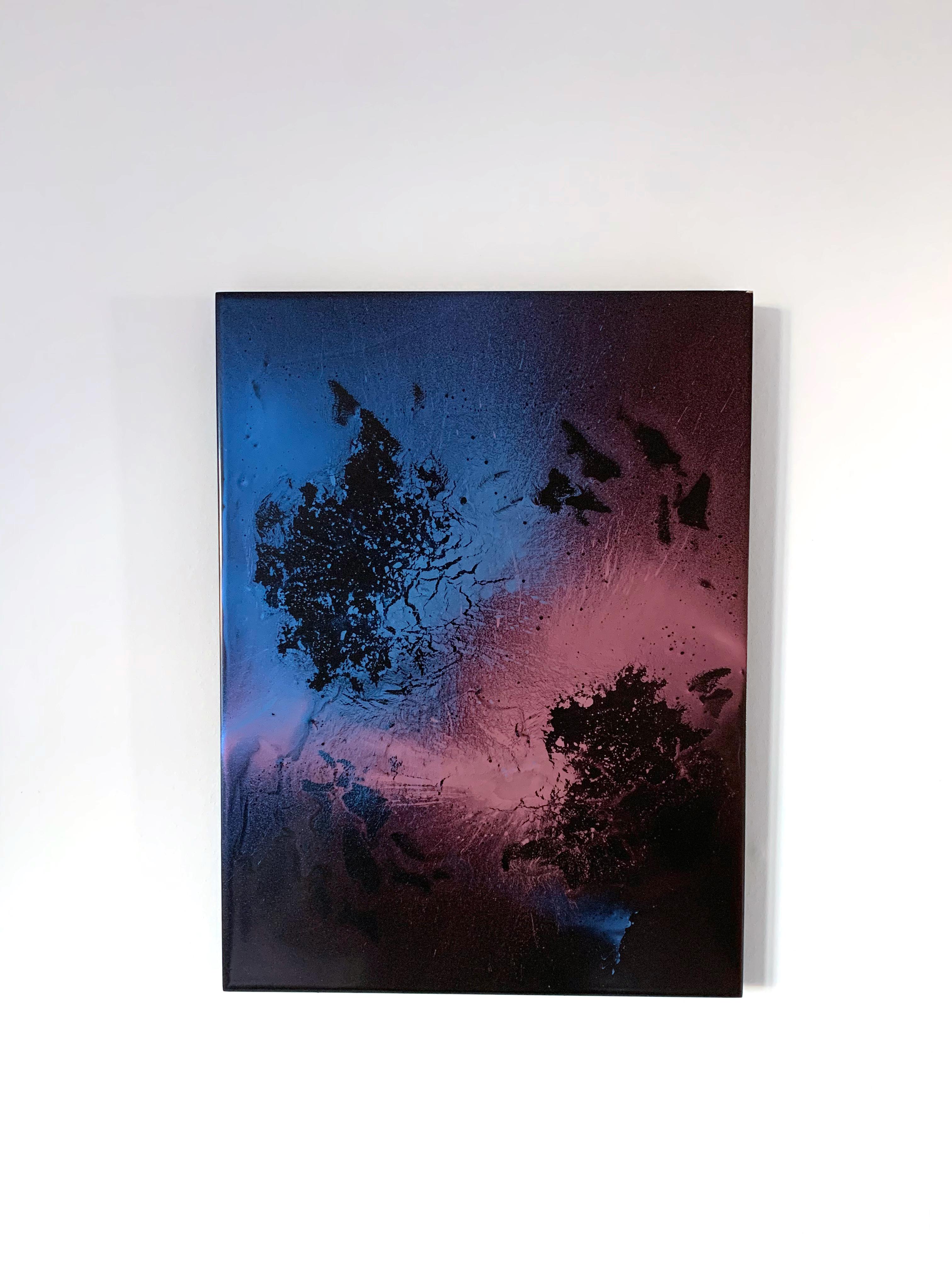 Taking its inspiration from street art and the use of new paint media, Michael Graham creates abstract worlds using metallic paint and Mica.  Painted on board, these paintings shimmer and colours change as you move around them. 

Michael Graham is