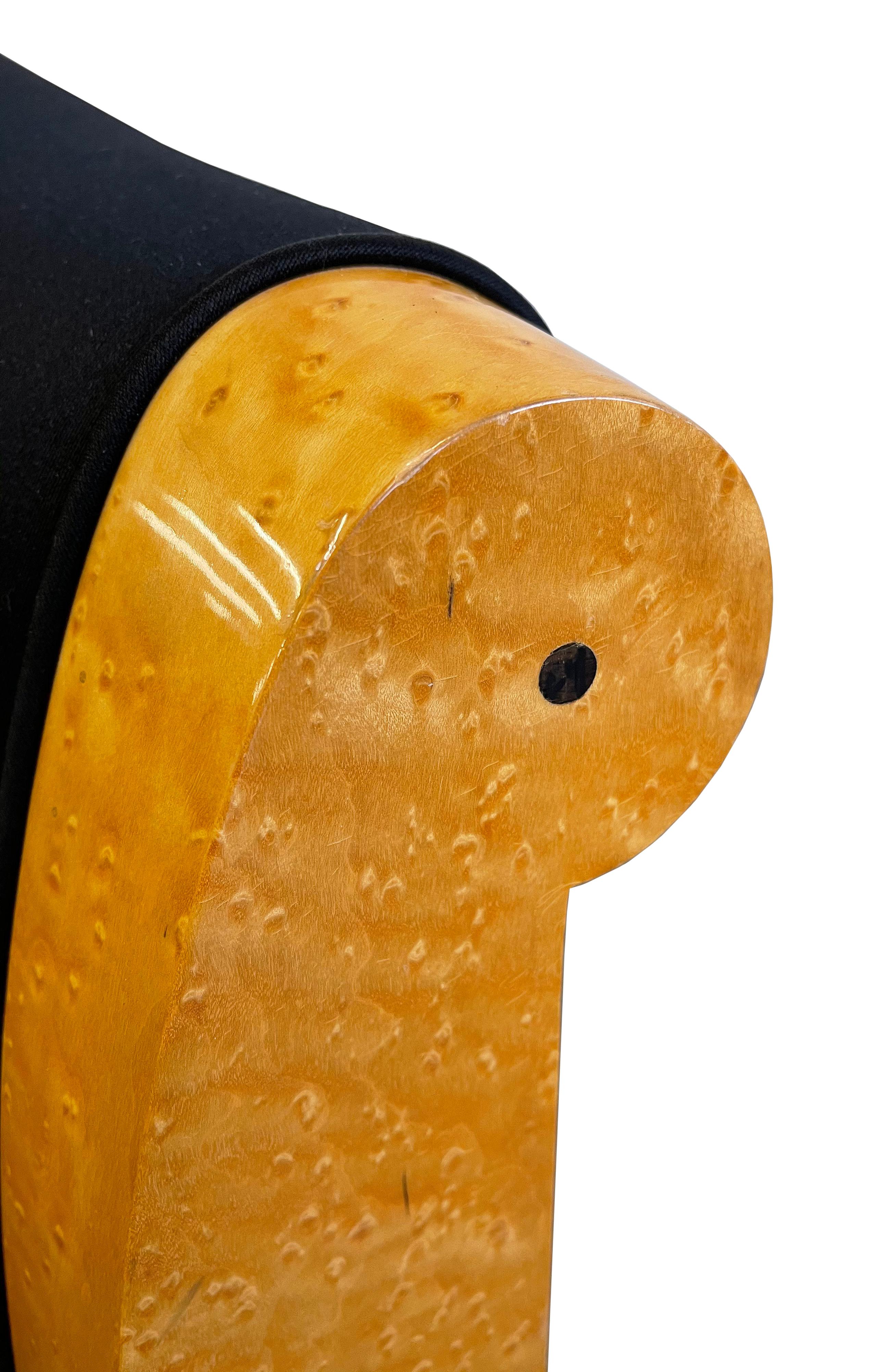 Late 20th Century Michael Graves Pair of Postmodern Lounge Chairs in Silk and Bird's-Eye Maple