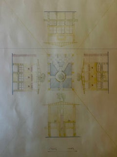 Michael Graves Seltene architektonische farbige Bleistift Originalzeichnung signiert