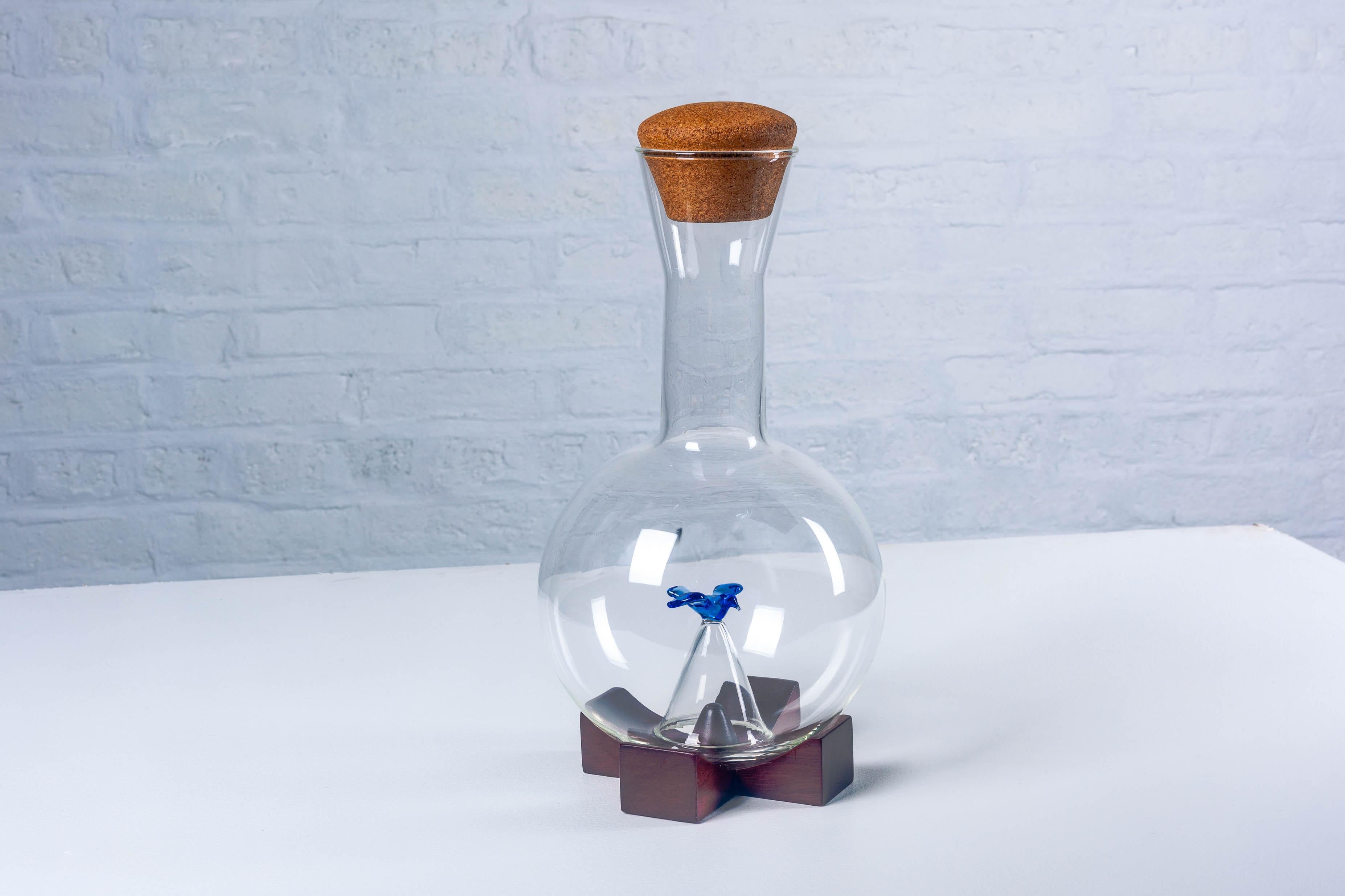 Michael Graves Wine Decanter in Handblown Glass with Blue Bird Aerator For Sale 3