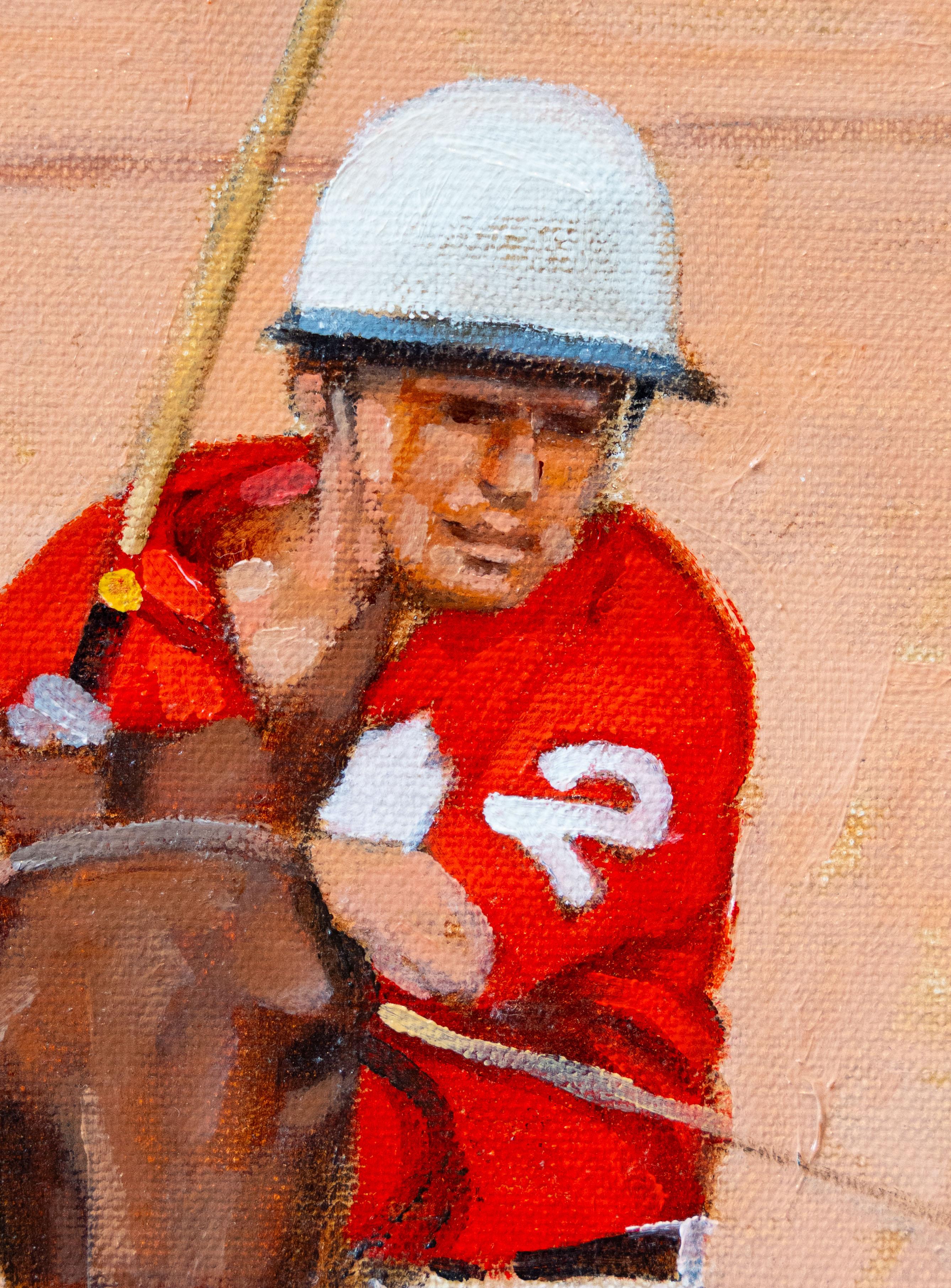 Polospiel mit Maple Leaf 1992 (Beige), Figurative Painting, von Michael Grimsdale 