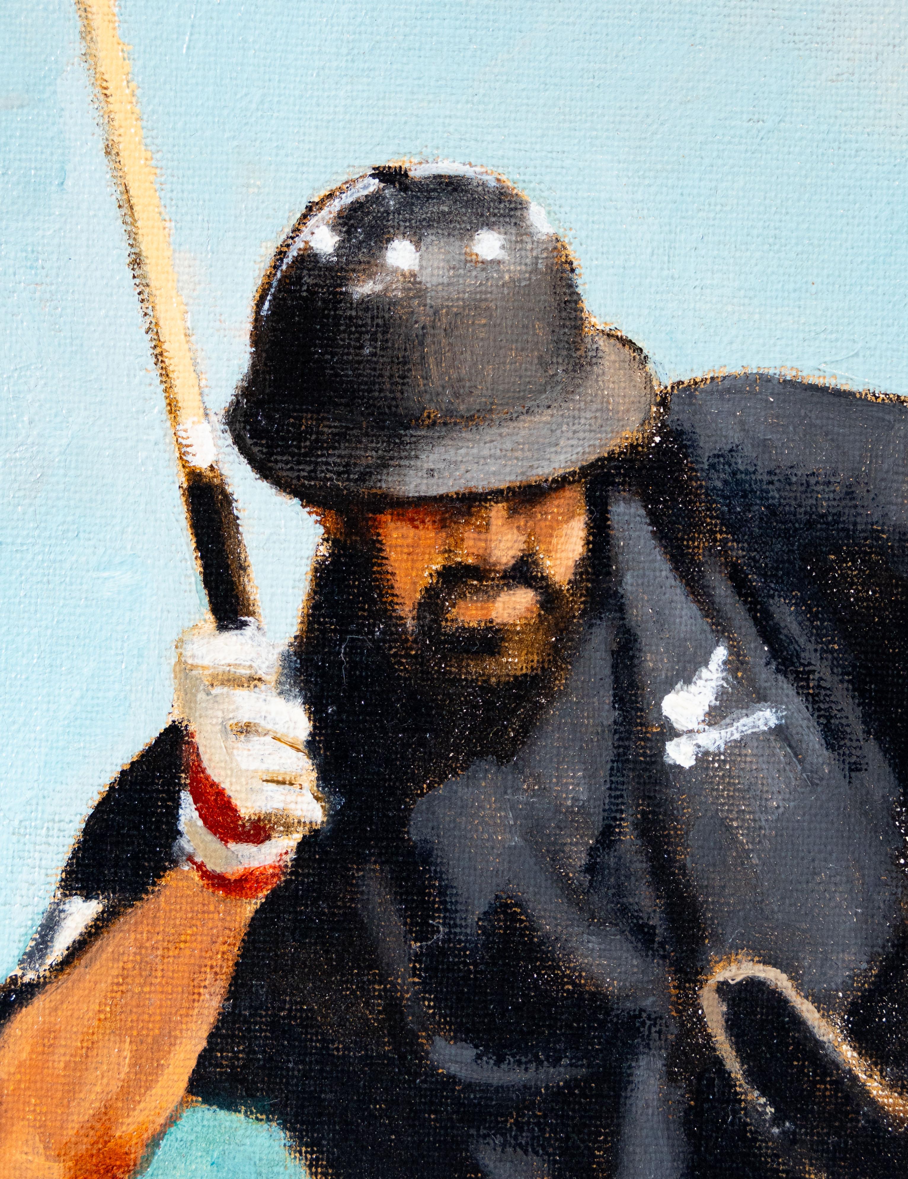 Der Krönungspokal, Smita's Lawn 1991, Polospiel (Beige), Figurative Painting, von Michael Grimsdale 