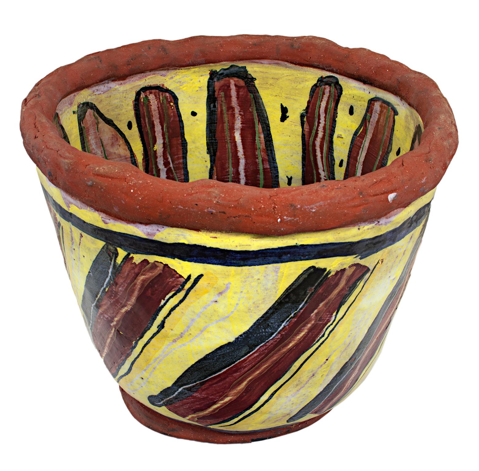 Gelbe Keramikschale mit Bakon „Basket Weave“, signiert von Michael Gross im Angebot 2